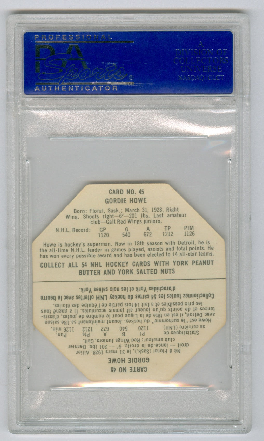 1963-64 York White Backs #45 Gordie Howe PSA 9