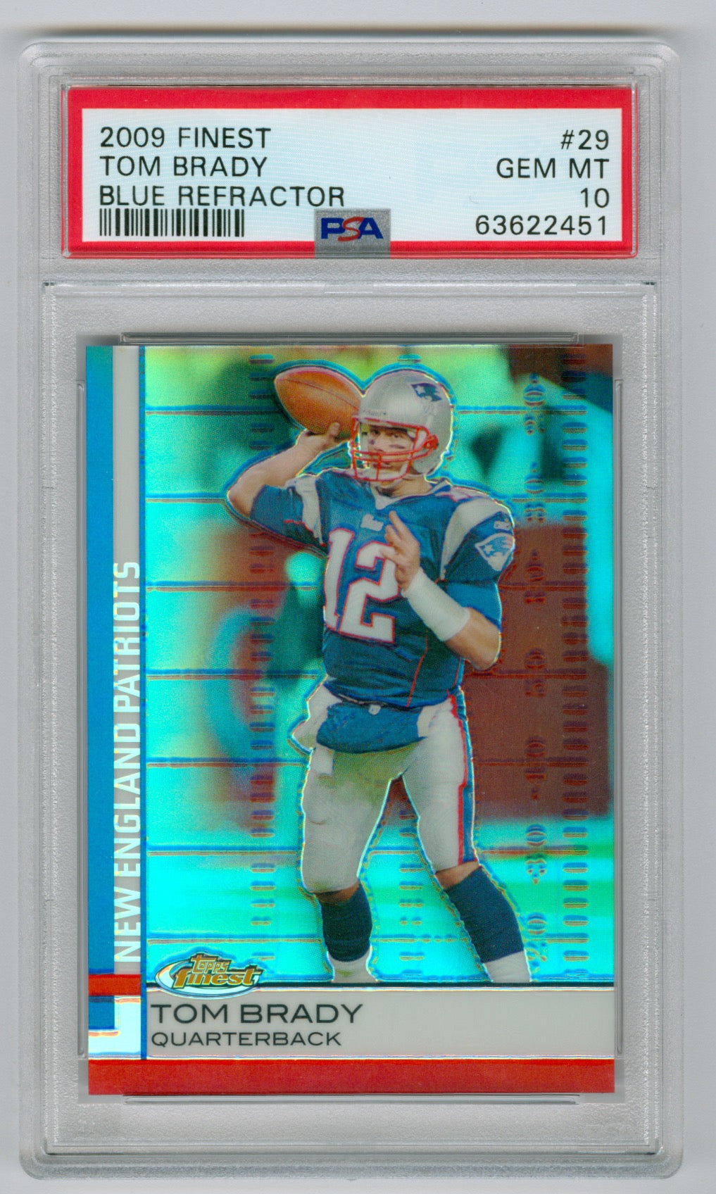 2009 Topps Finest Blue Refractor #29 Tom Brady #051/429 PSA 10