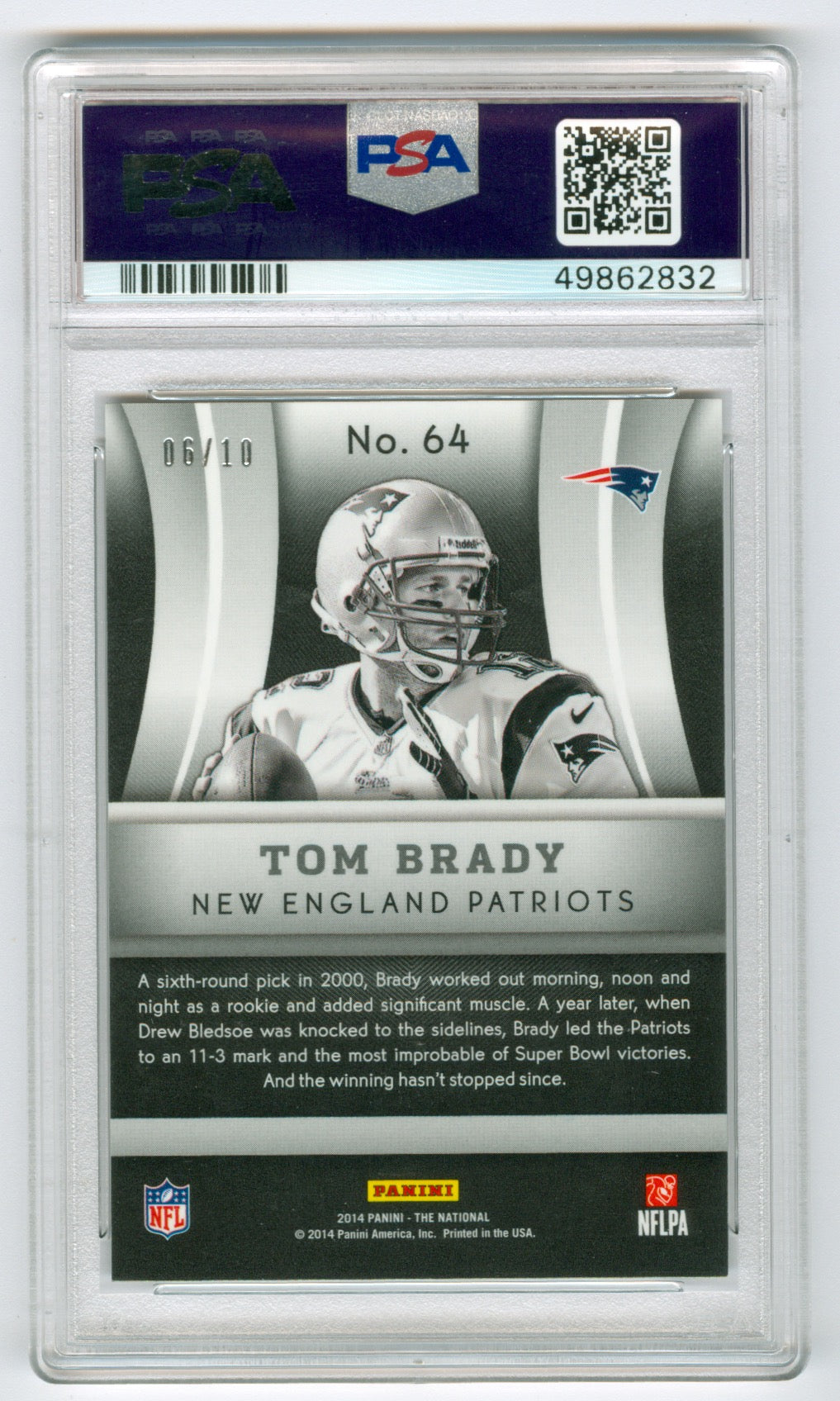 2014 Panini The National VIP Party Gold Pulsar #50 Tom Brady #06/10 PSA 10