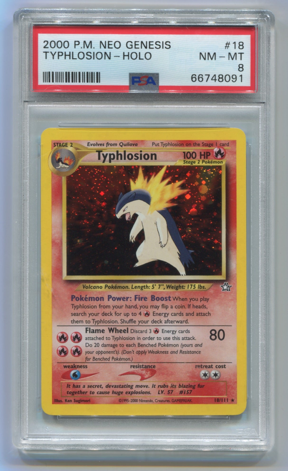 2000 Pokemon Neo Genesis Unlimited #18 Typhlosion - Holo PSA 8