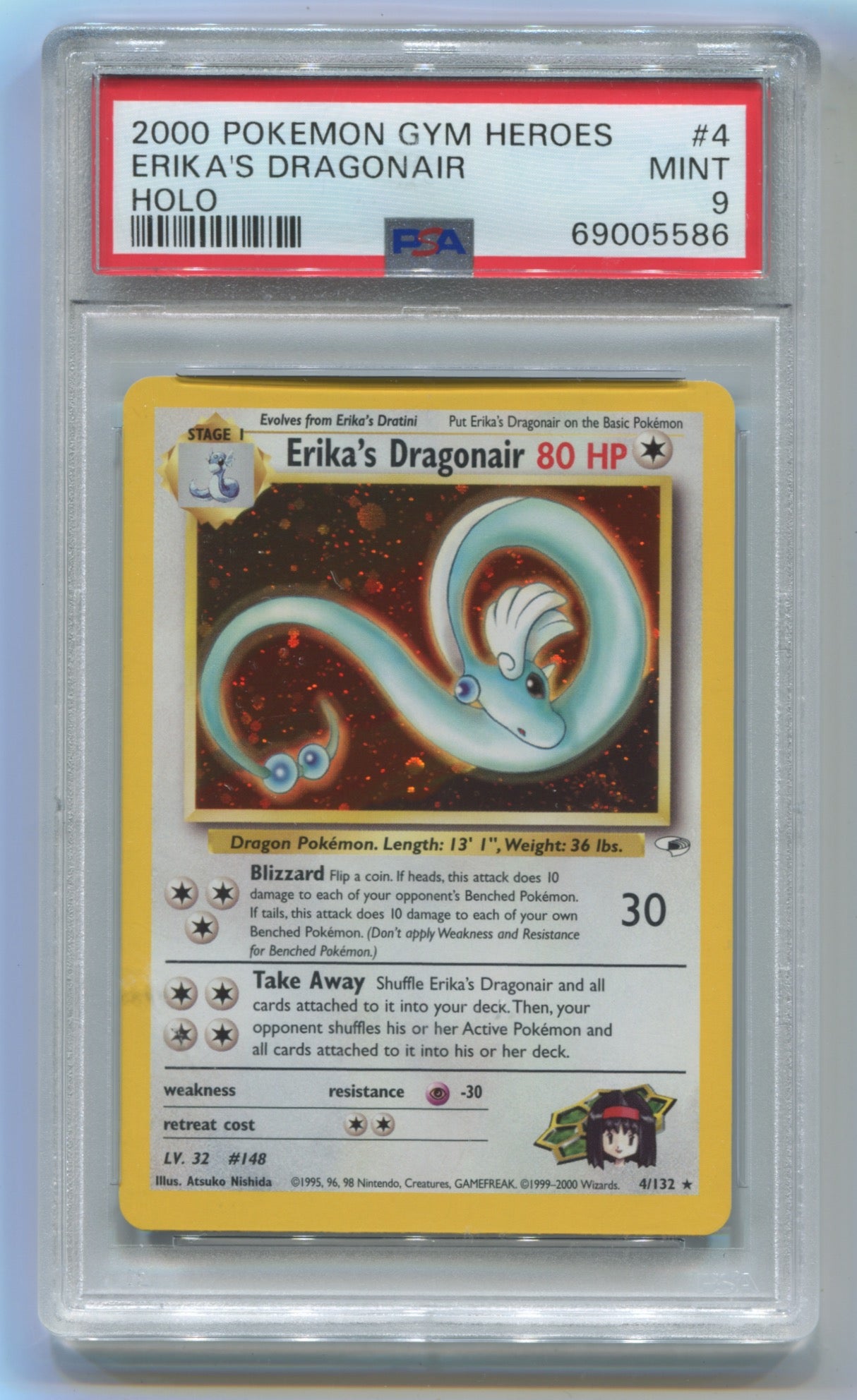 2000 Pokemon Gym Heroes Unlimited #4 Erika's Dragonair - Holo PSA 9