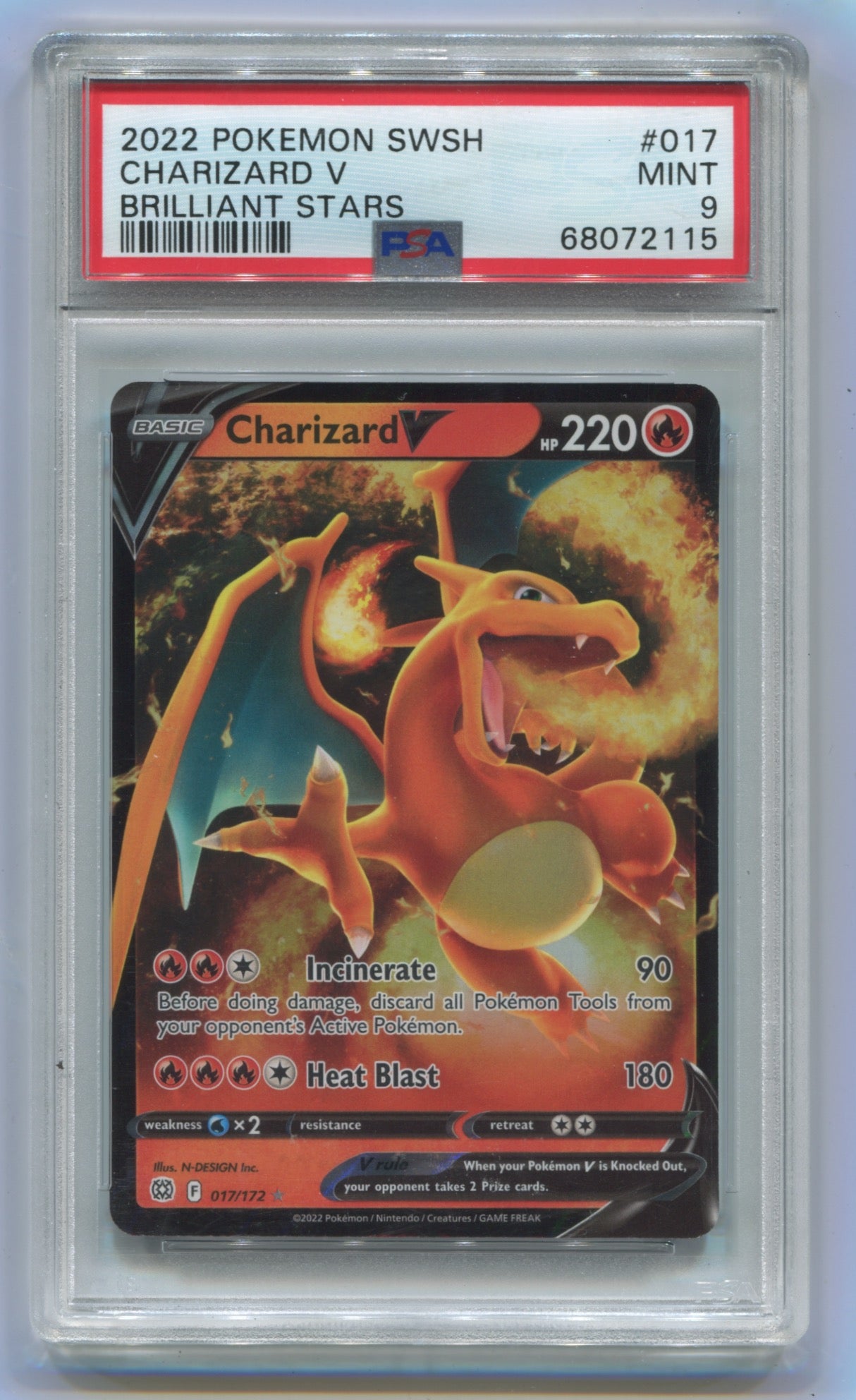 2022 Pokemon Brilliant Stars #017 Charizard V PSA 9
