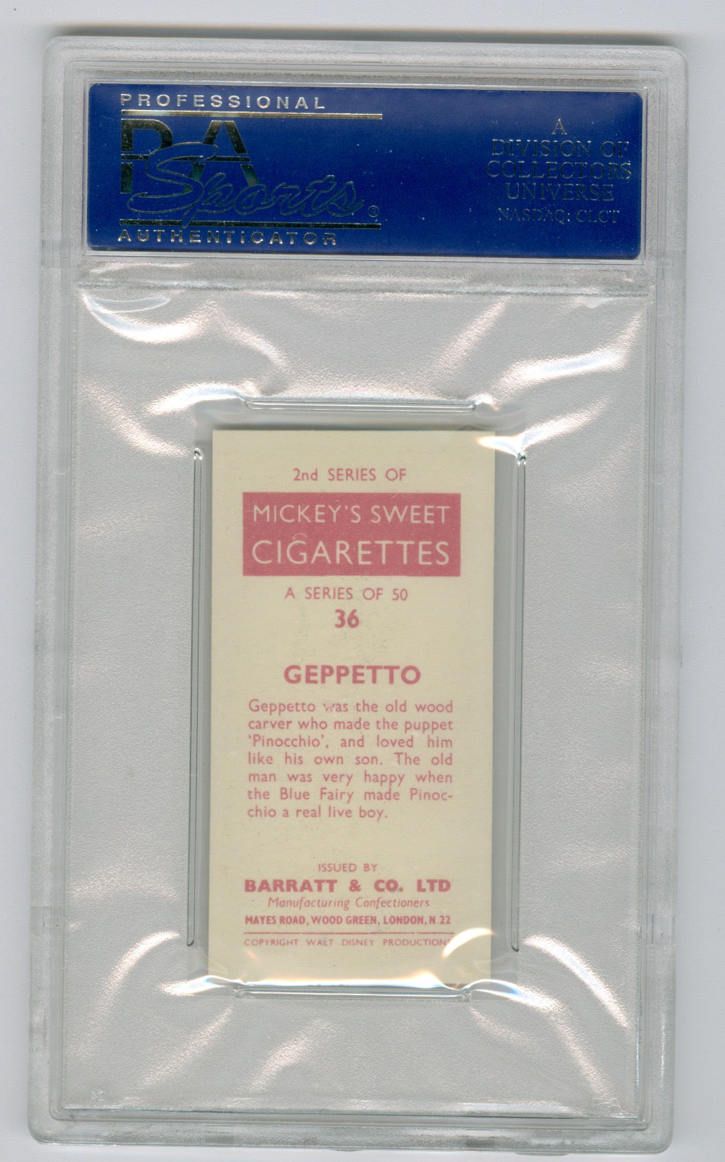 1957 Barratt & Co. Ltd. Walt Disney Characters #36 Geppetto PSA 9