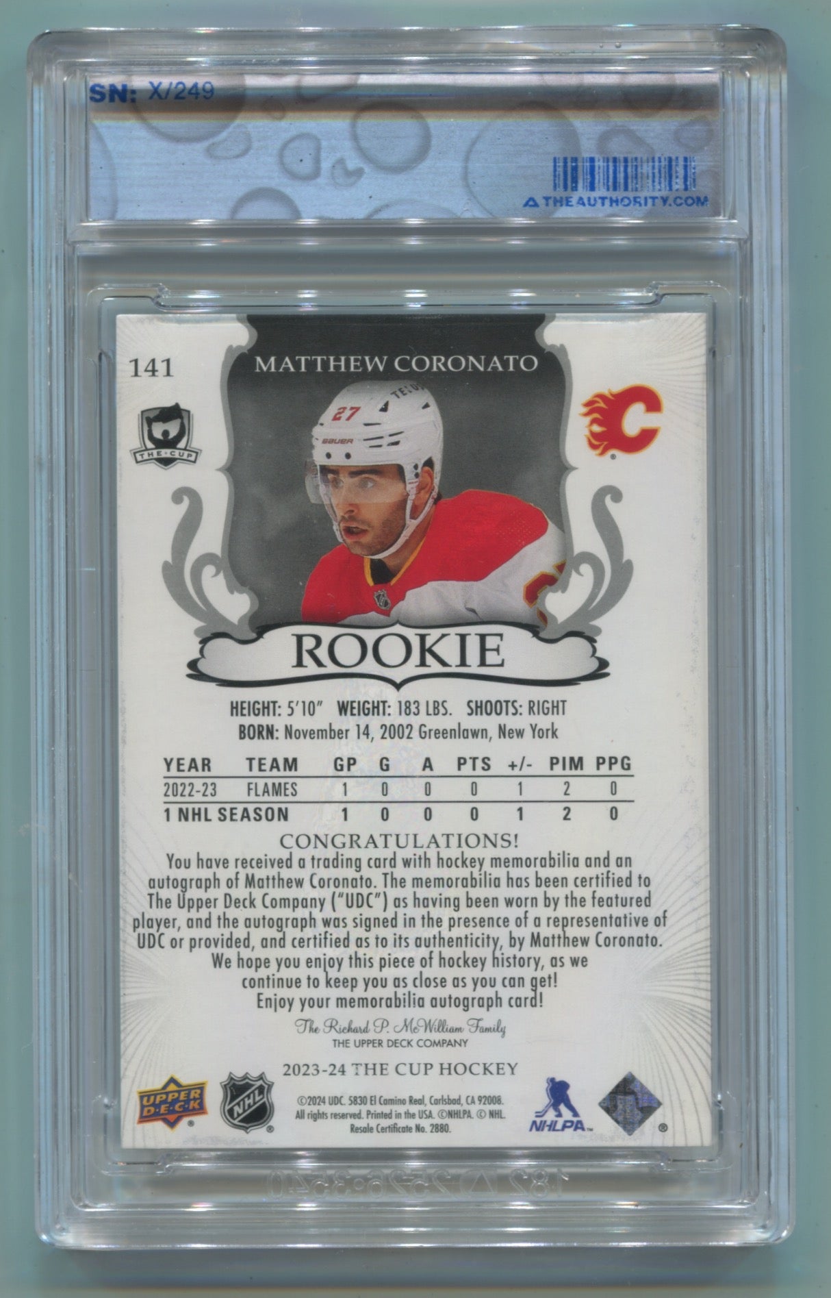 2023-24 Upper Deck The Cup #141 Matthew Coronato #022/249 (Rookie)