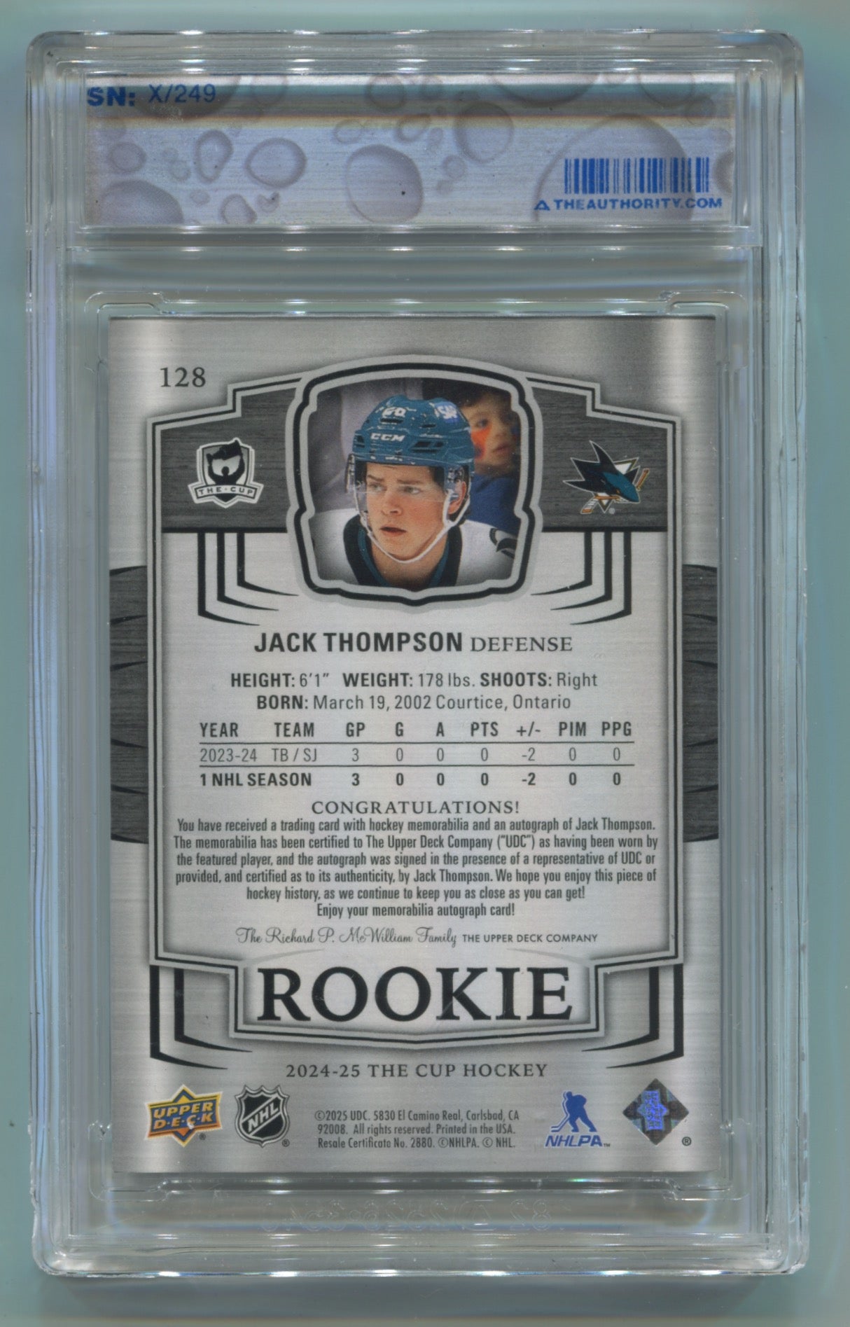 2024-25 Upper Deck The Cup #128 Jack Thompson #159/249 (Rookie)