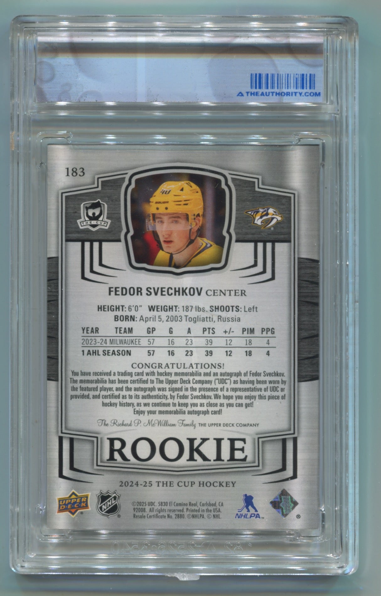2024-25 Upper Deck The Cup #183 Fedor Svechkov #215/249 (Rookie)