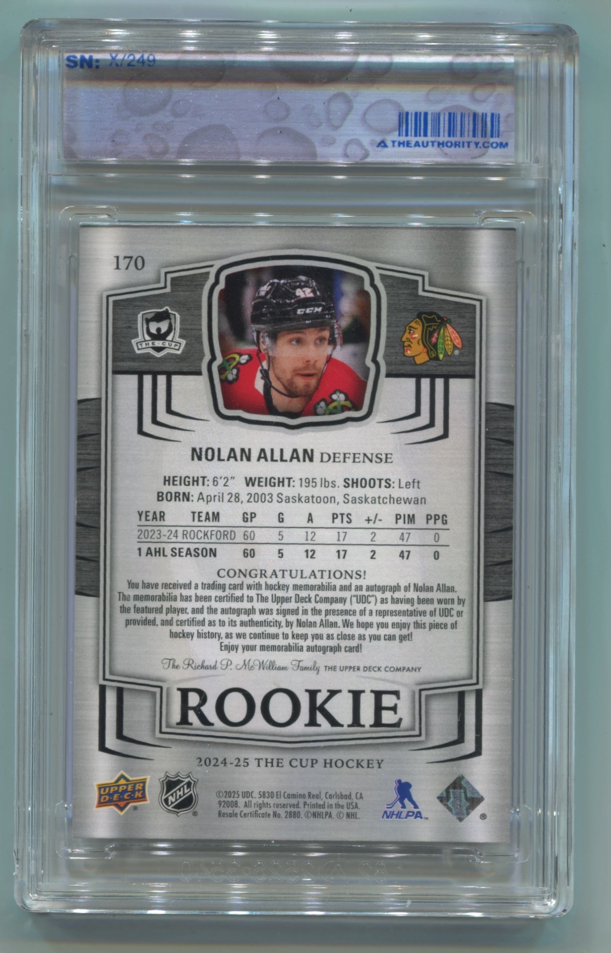 2024-25 Upper Deck The Cup #170 Nolan Allan #193/249 (Rookie)