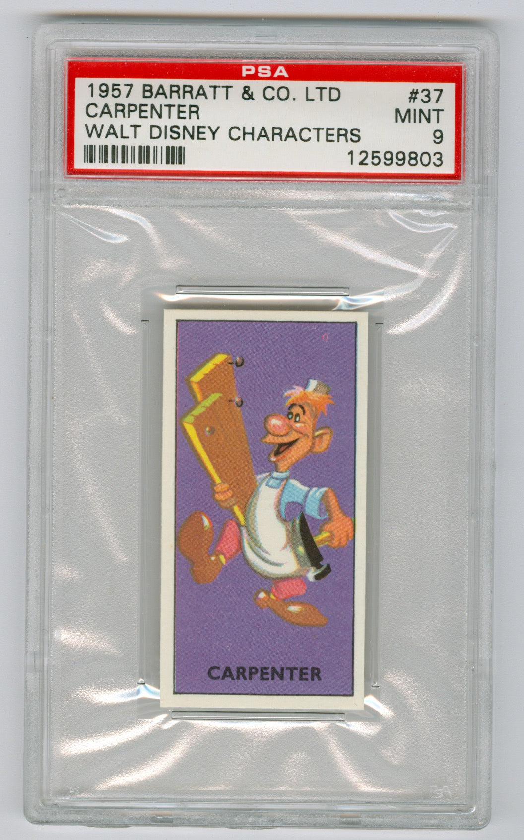 1957 Barratt & Co. Ltd. Walt Disney Characters #37 Carpenter PSA 9