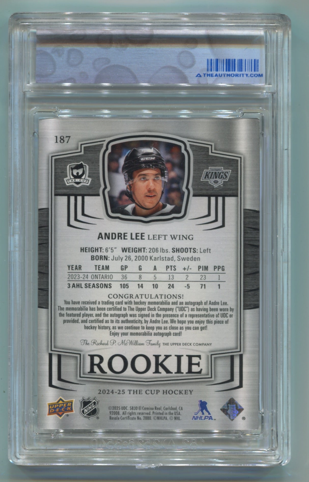2024-25 Upper Deck The Cup #187 Andre Lee #090/249 (Rookie)