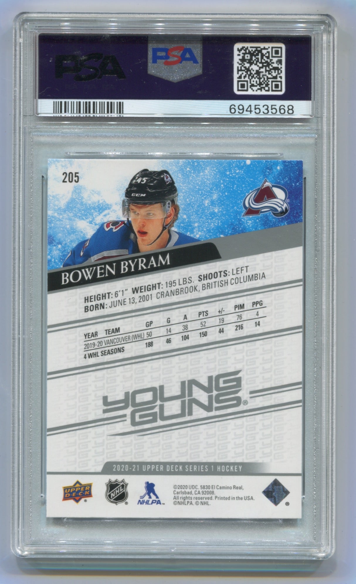 2020-21 Upper Deck #205 Bowen Byram PSA 10 (Rookie)