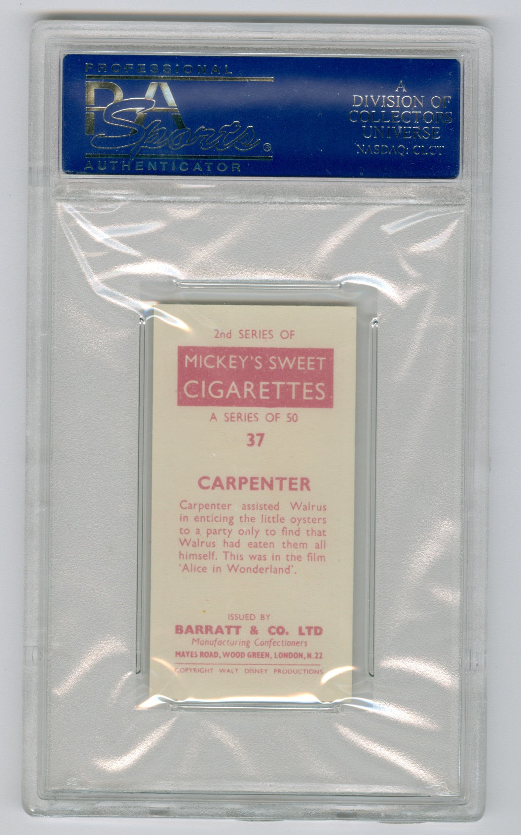 1957 Barratt & Co. Ltd. Walt Disney Characters #37 Carpenter PSA 9