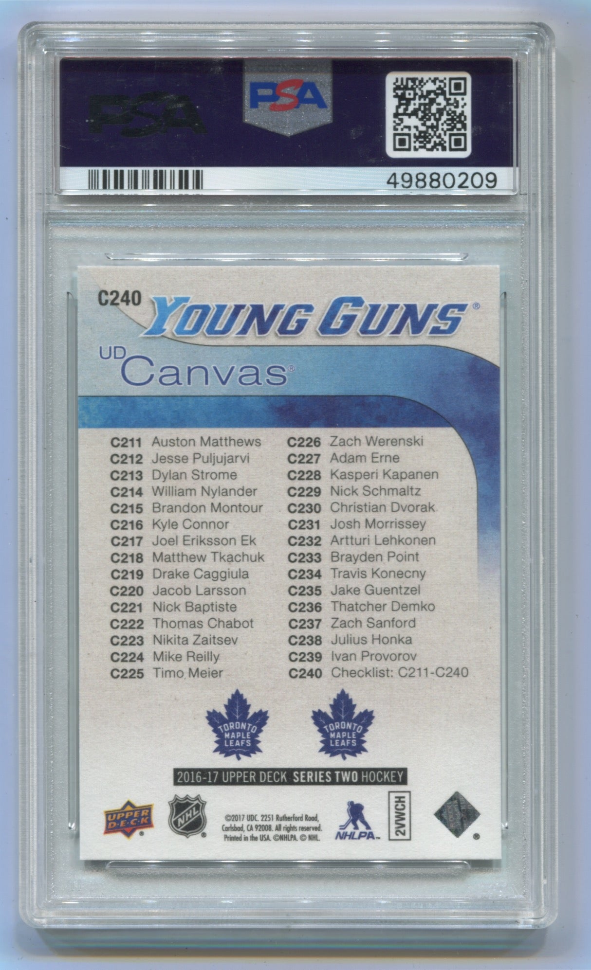 2016-17 Upper Deck Canvas #C240 Auston Matthews/William Nylander PSA 10 (Rookie)