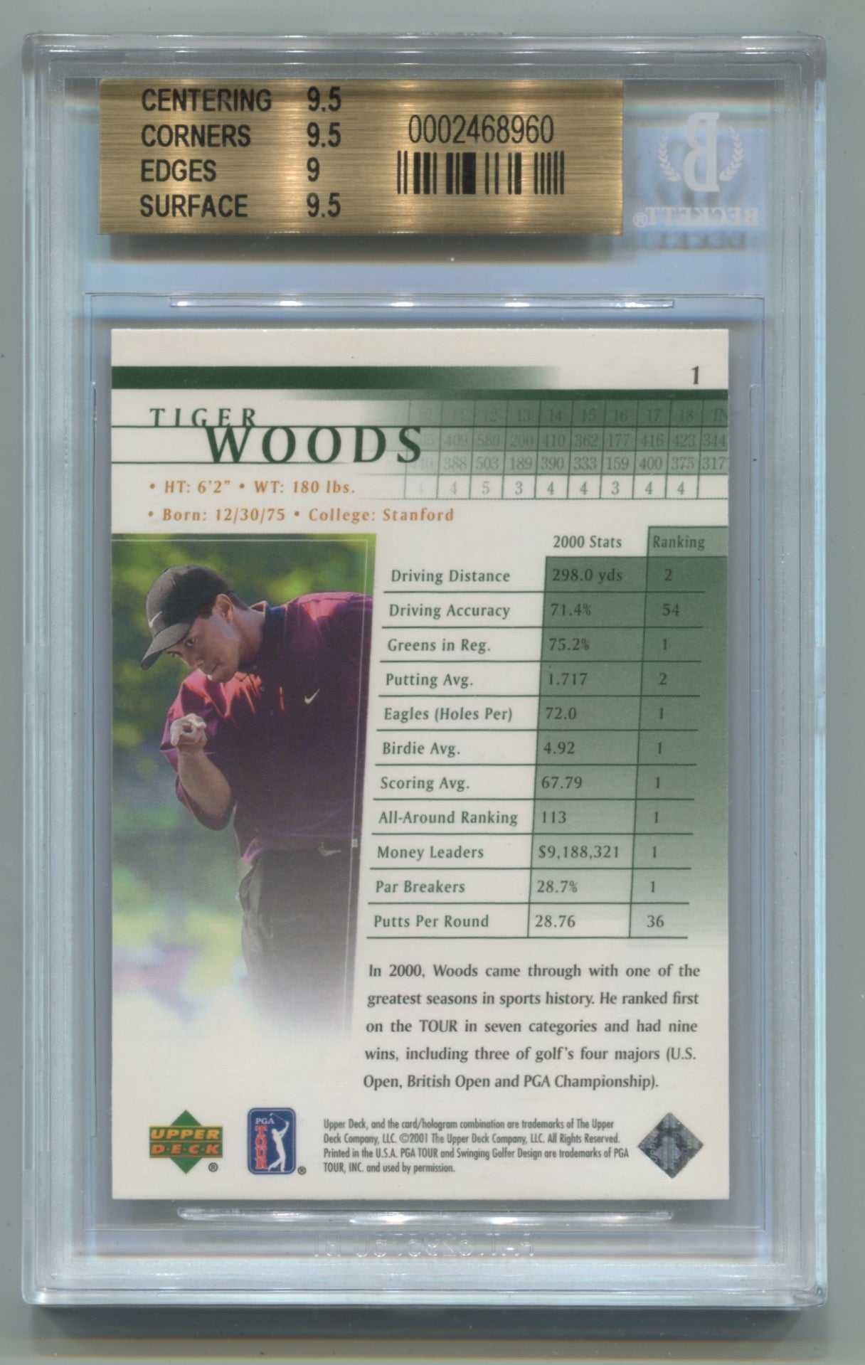 2001 Upper Deck #1 Tiger Woods BGS 9.5 (Rookie)