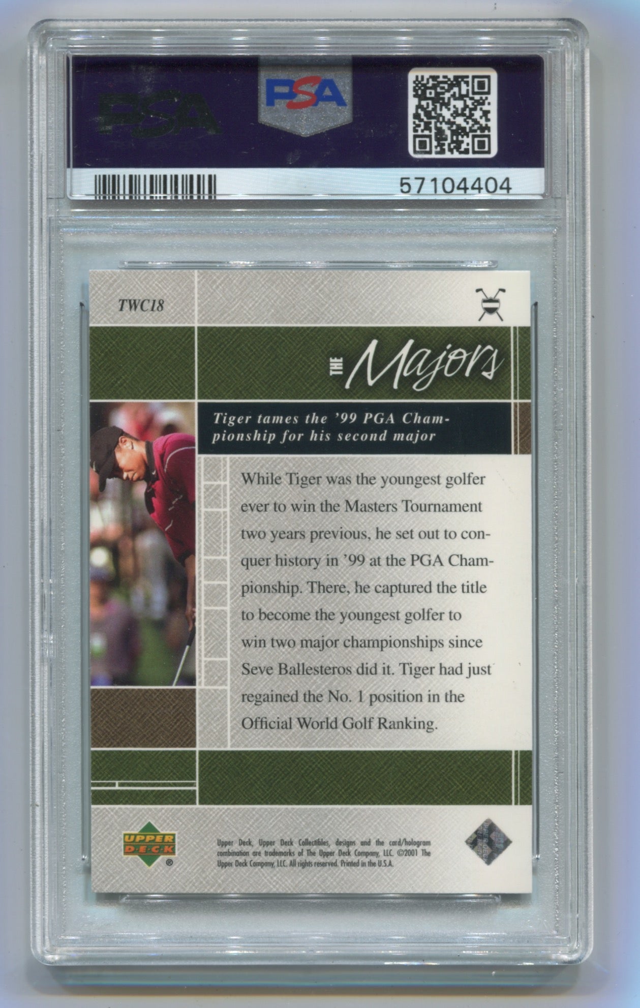 2001 Upper Deck Golf Woods Collection #TWC18 Tiger Woods PSA 9 (Rookie)