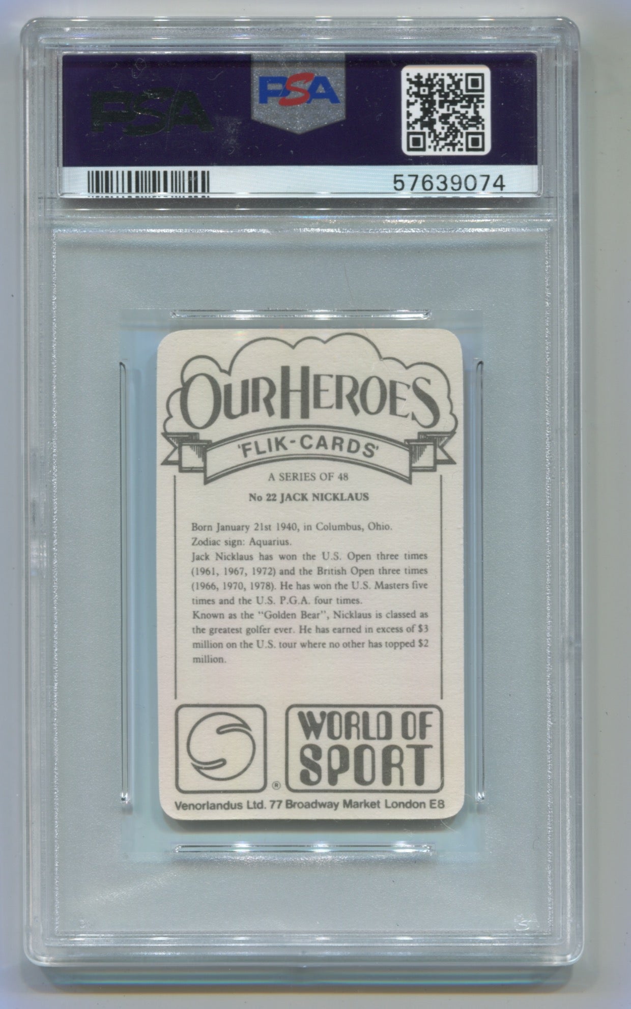 1979 Venorlandus Ltd. Our Heroes World of Sport #22 Jack Nicklaus PSA 9