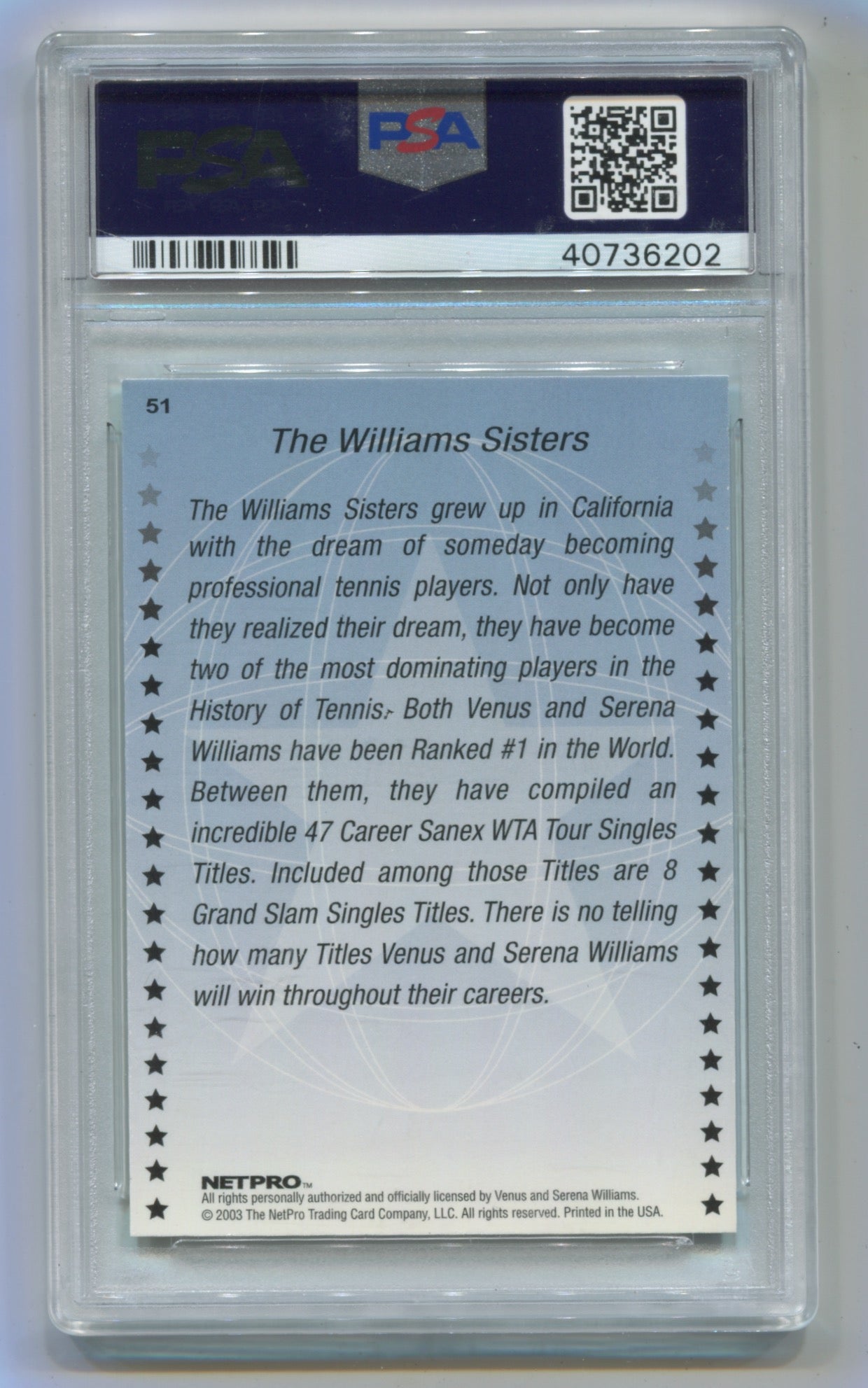 2003 Netpro International Series #51 The Williams Sisters PSA 9
