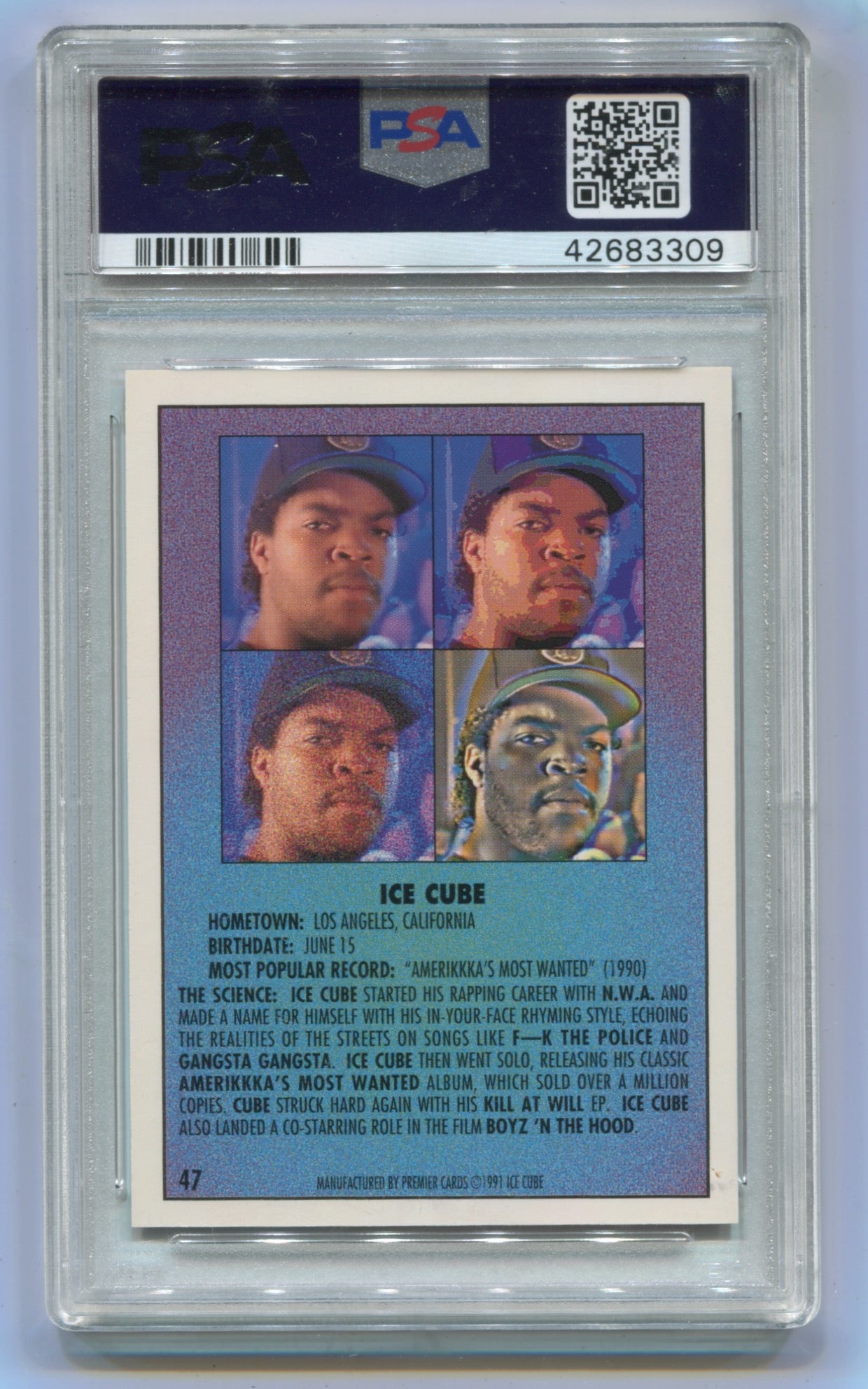 1991 Premier Rap Pack #47 Ice Cube PSA 9