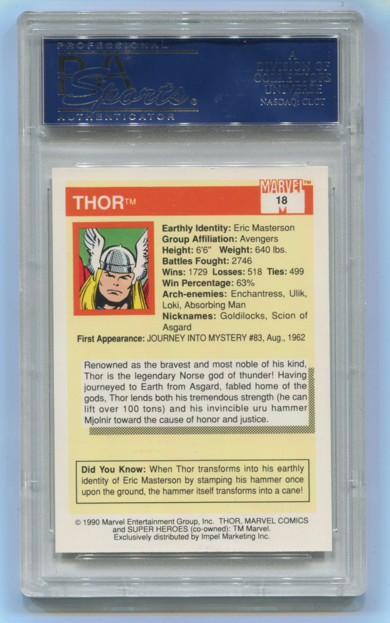 1990 Marvel Universe #18 Thor PSA 10