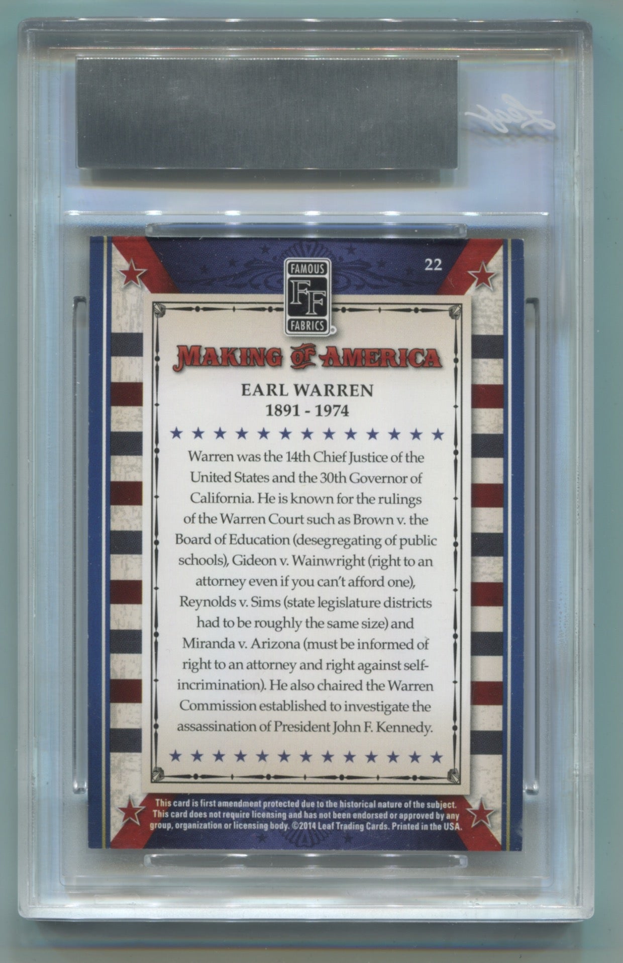 2014 Leaf Famous Fabrics Making of America #22 Earl Warren #21/30