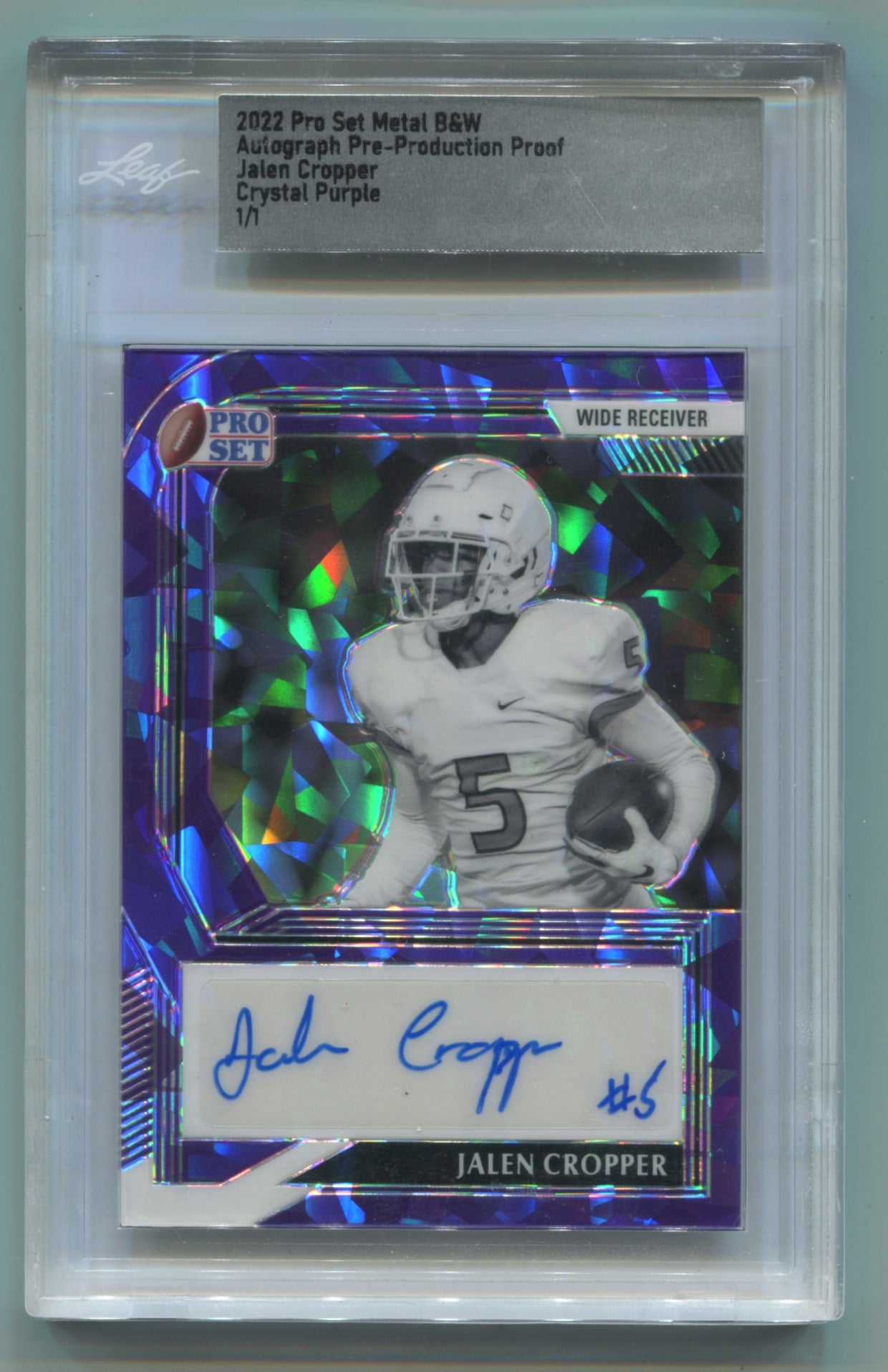 2022 Leaf Pro Set Metal Autographed Pre- Production Proof Crystal Purple Jalen Cropper #1/1