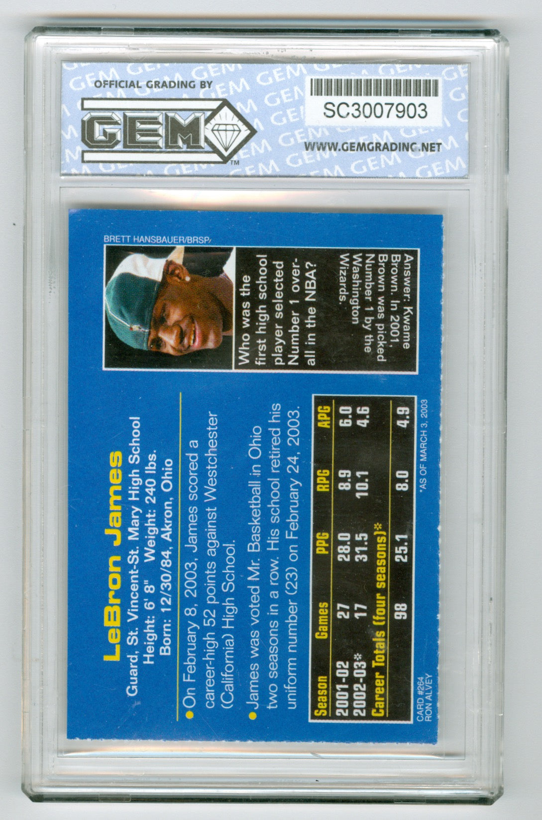 2003 SI for Kids #264 LeBron James GEM 10 (Rookie)