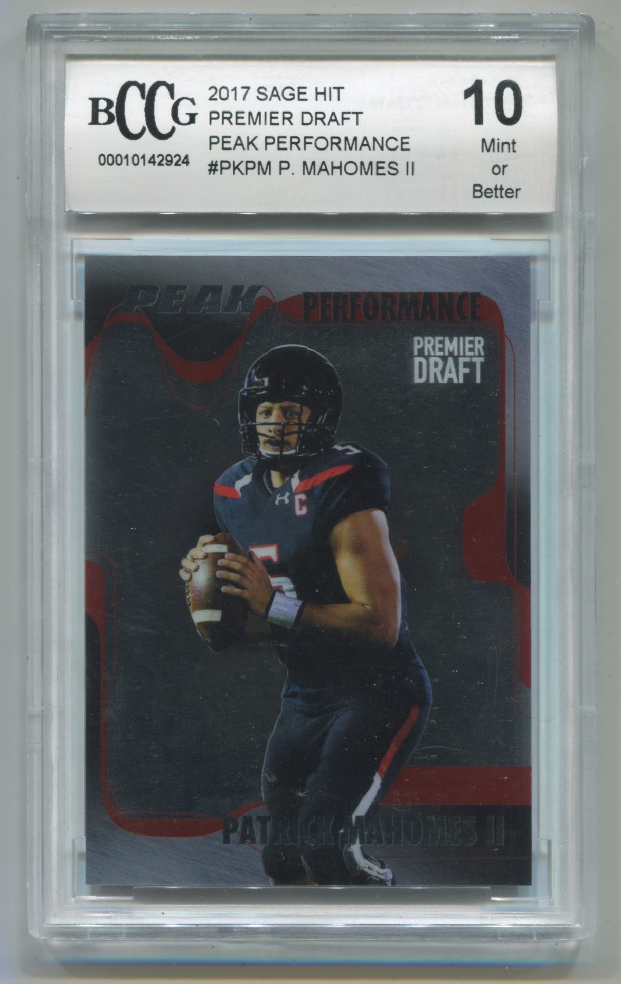 2017 Sage Hit Premier Draft Peak Performance #PKPM Patrick Mahomes BCCG 10 (Rookie)