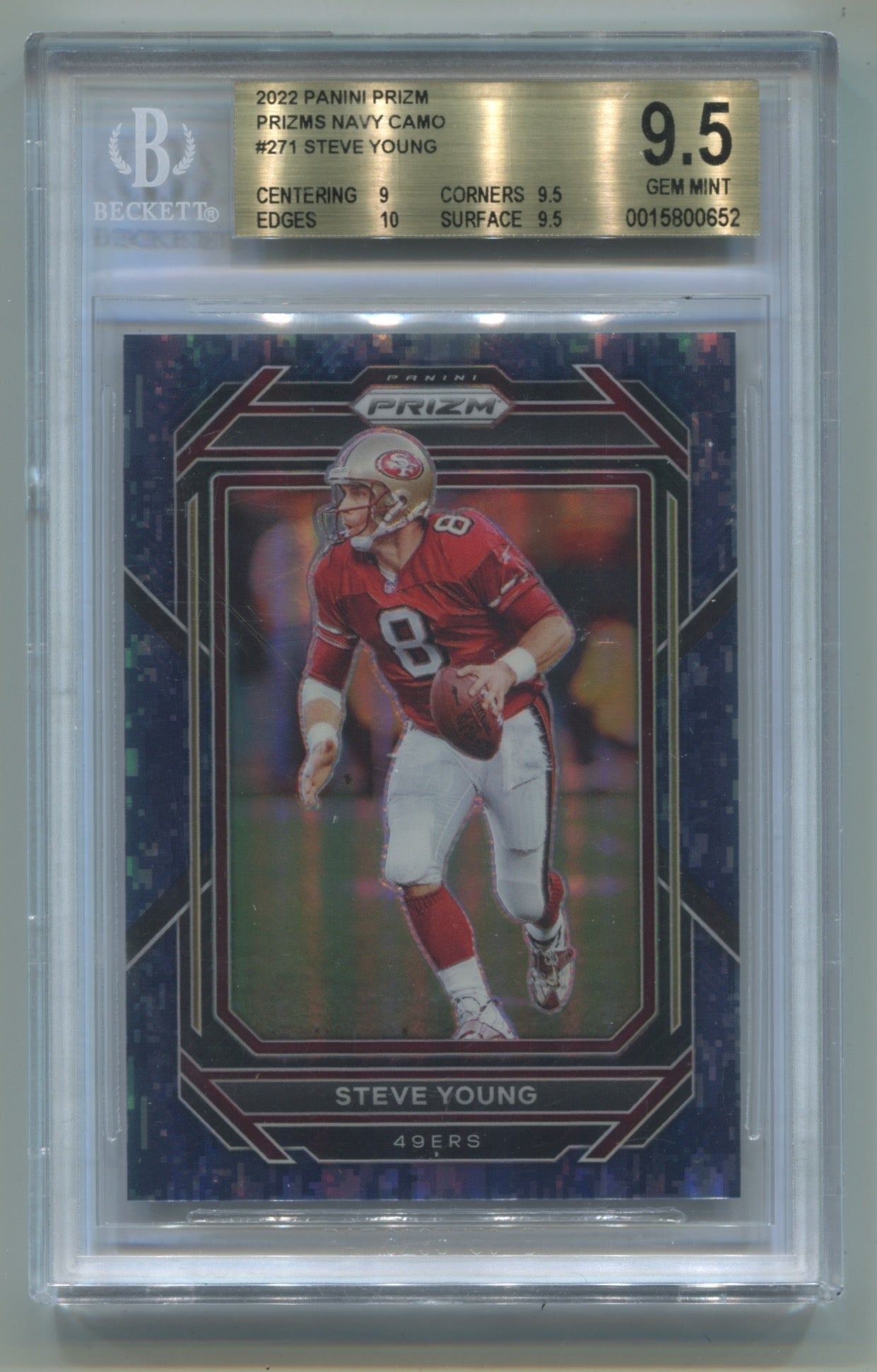 2022 Panini Prizm Navy Camo Prizm #271 Steve Young #21/25 BGS 9.5
