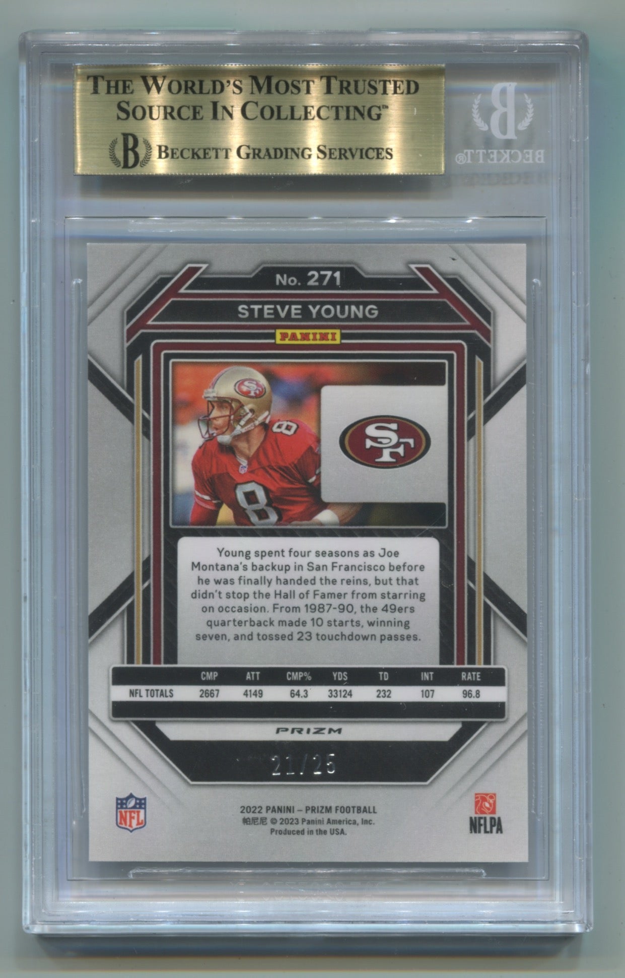 2022 Panini Prizm Navy Camo Prizm #271 Steve Young #21/25 BGS 9.5