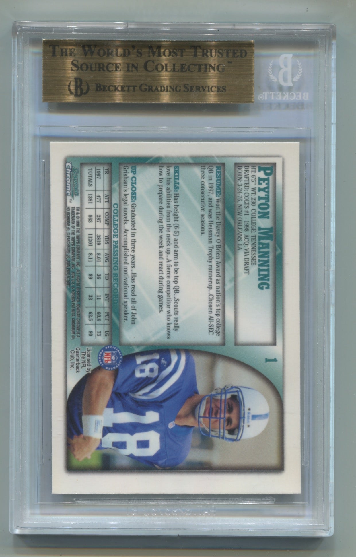 1998 Bowman Chrome #1 Peyton Manning BGS 9.5 (Rookie)