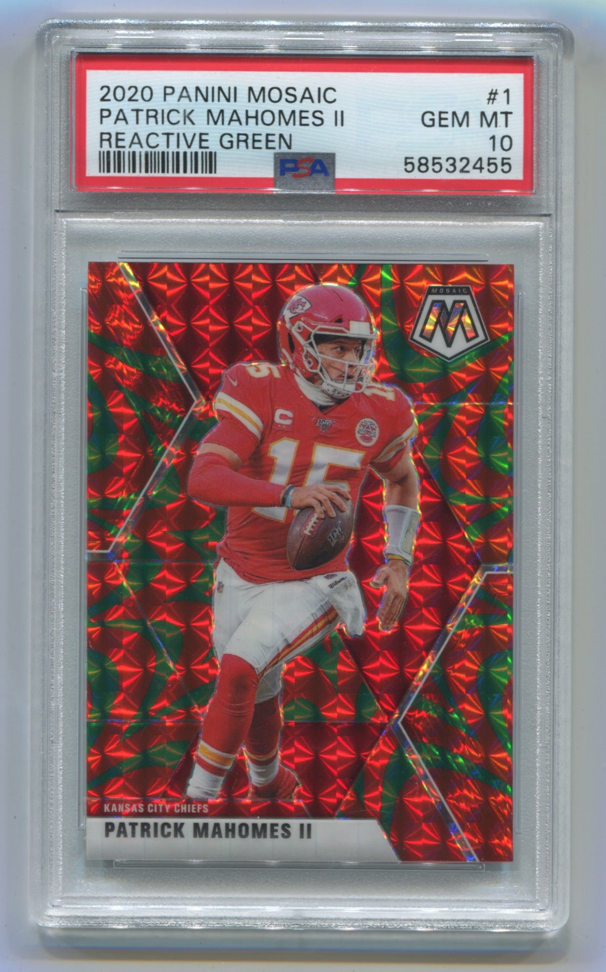 2020 Panini Mosaic Reactive Green #1 Patrick Mahomes II PSA 10