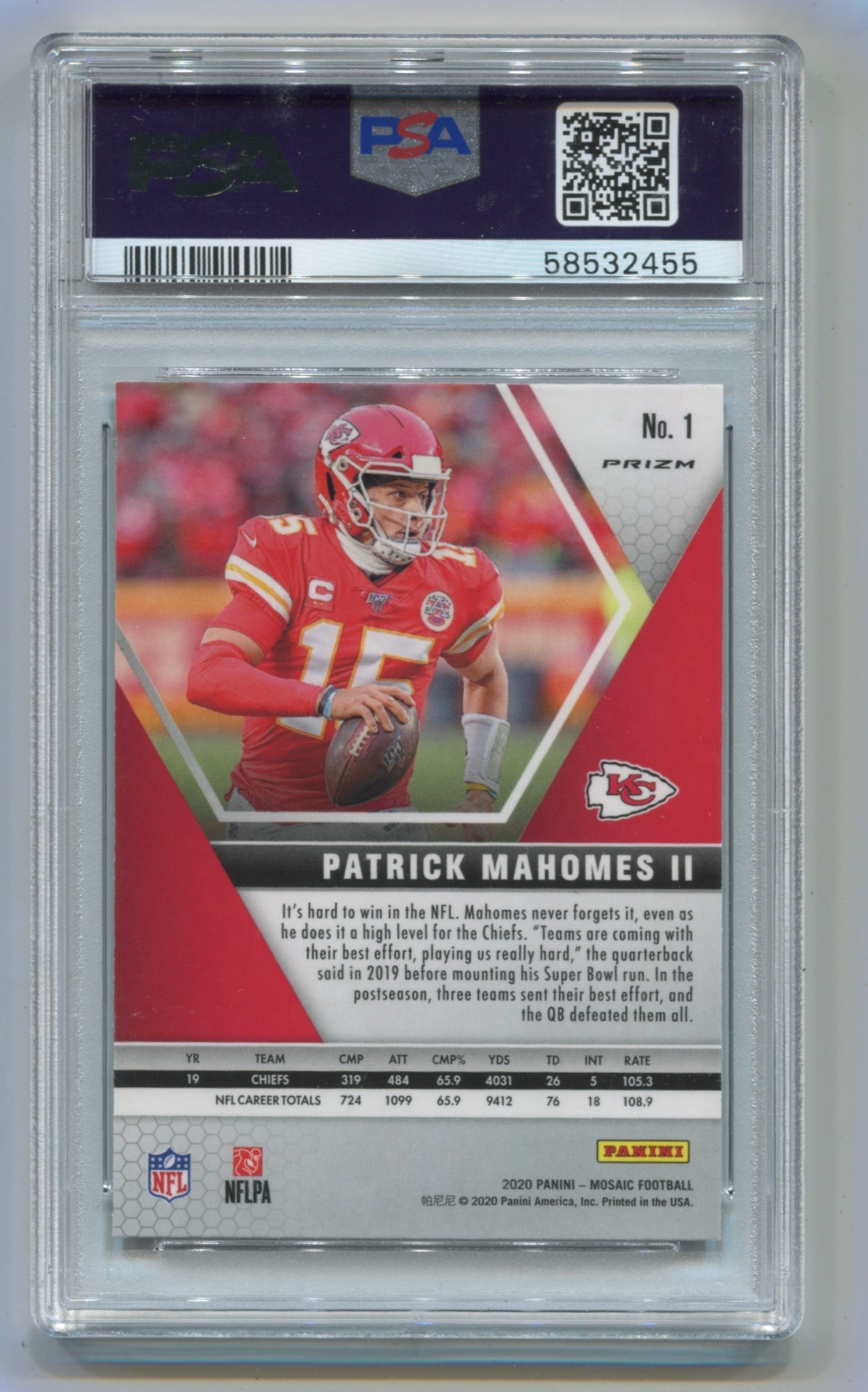 2020 Panini Mosaic Reactive Green #1 Patrick Mahomes II PSA 10