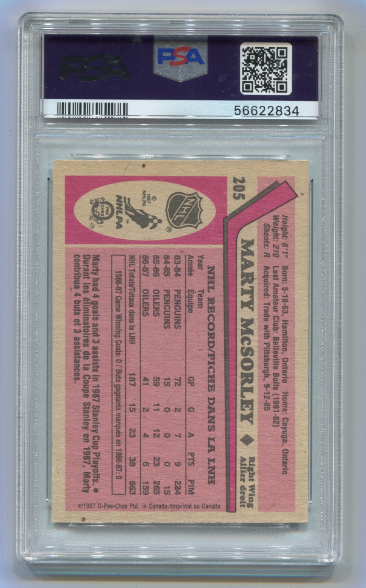1987-88 O-Pee-Chee #205 Marty McSorley PSA 5 (Rookie)