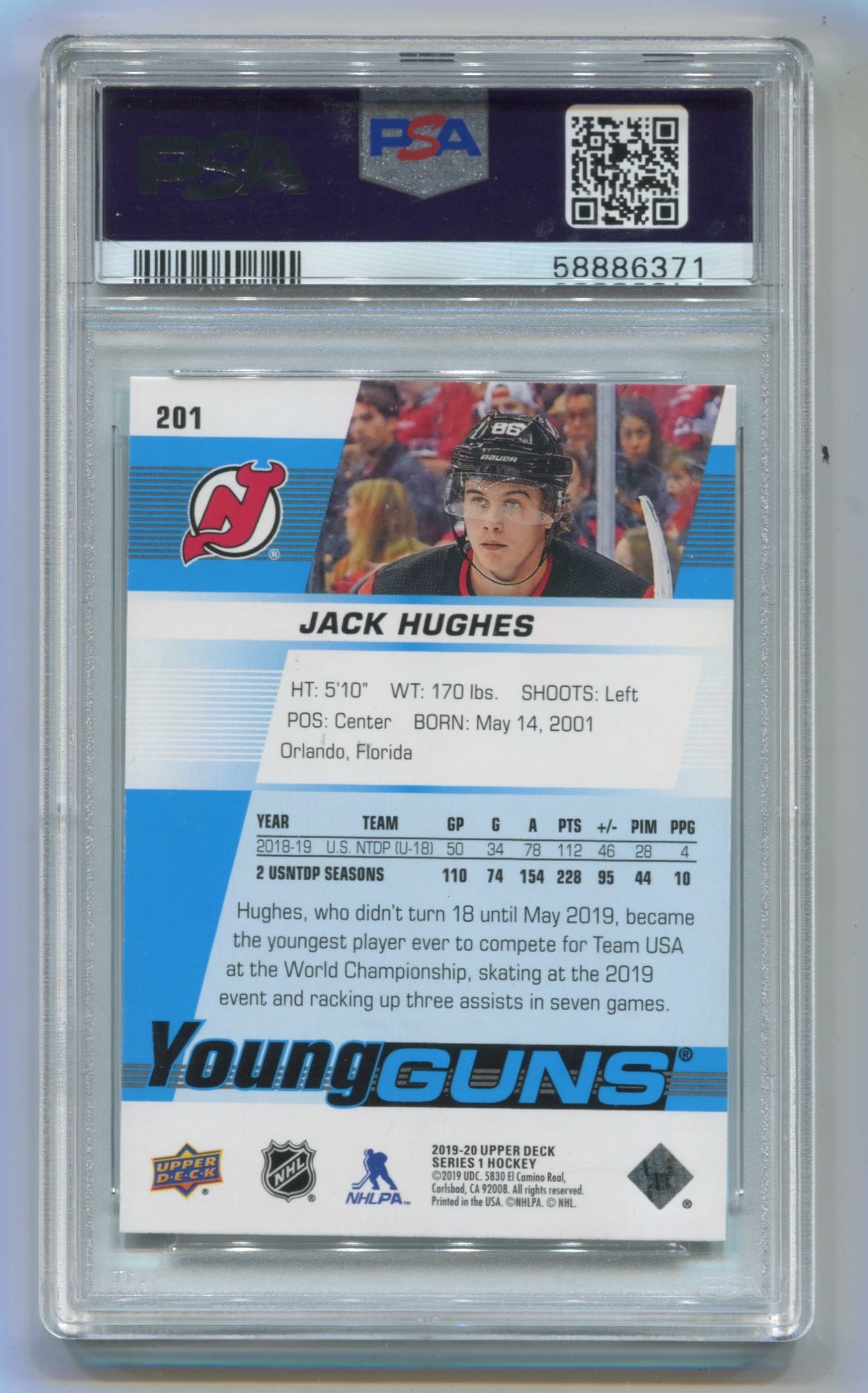 2019-20 Upper Deck #201 Jack Hughes PSA 10 (Rookie)