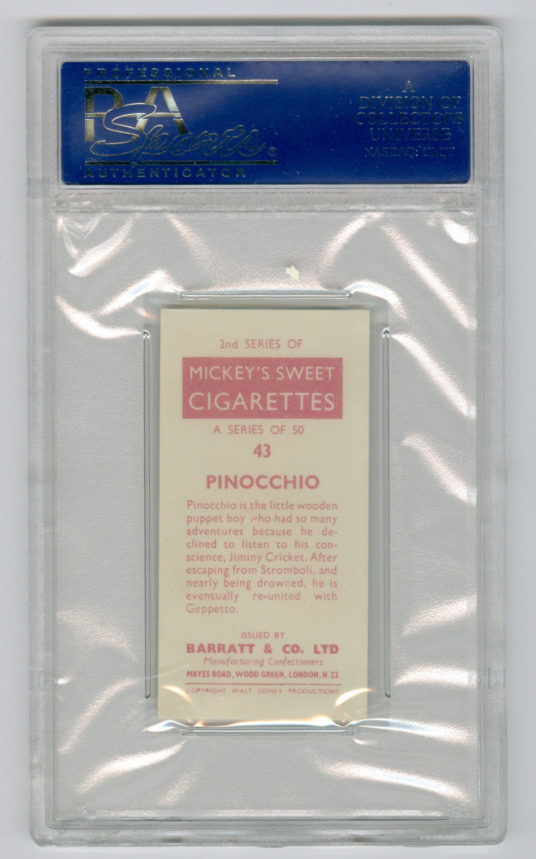 1957 Barratt & Co. Ltd. Walt Disney Characters #43 Pinocchio PSA 5.5