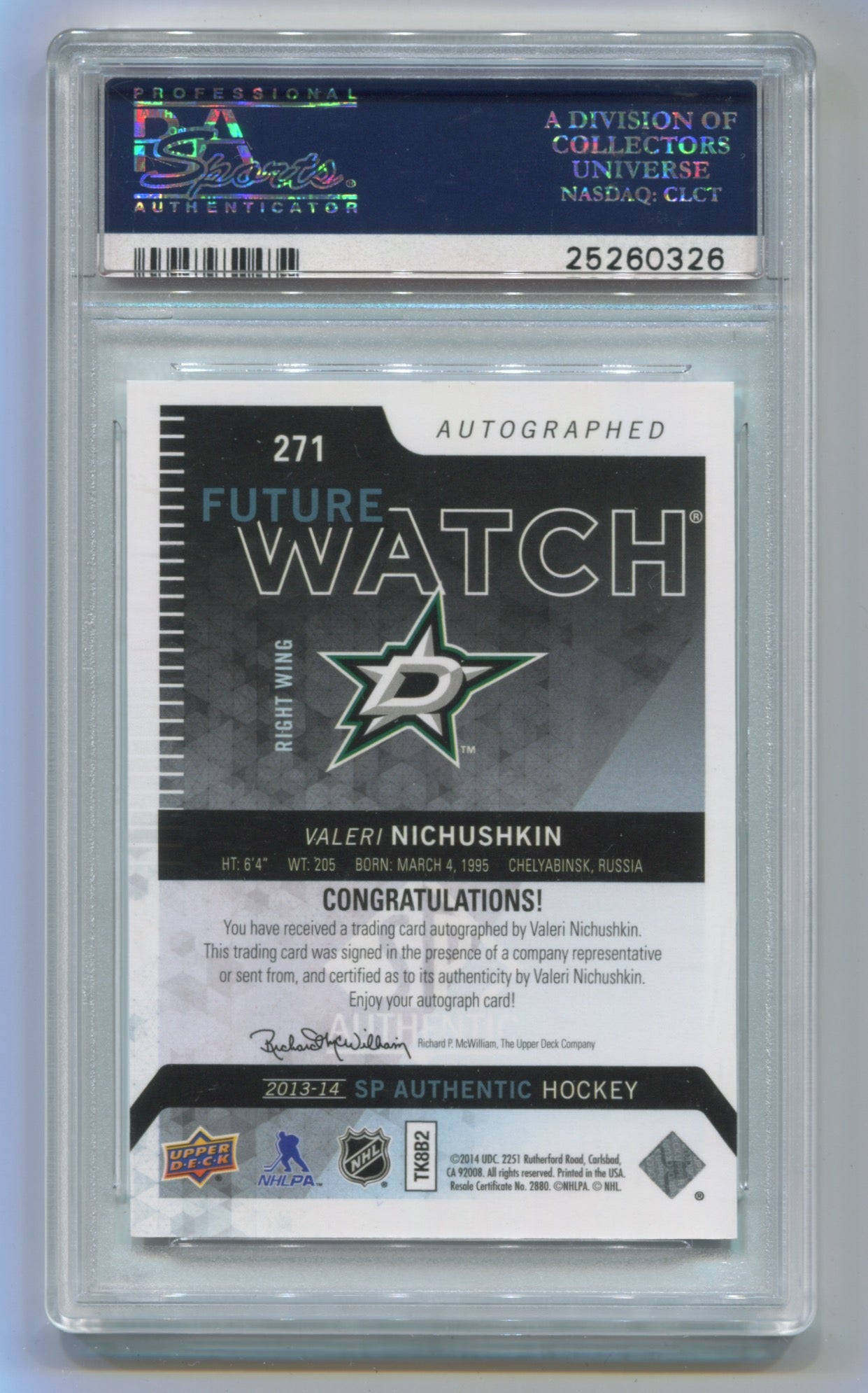 2013-14 SP Authentic #271 Valeri Nichushkin #271/999 PSA 9 (Rookie)