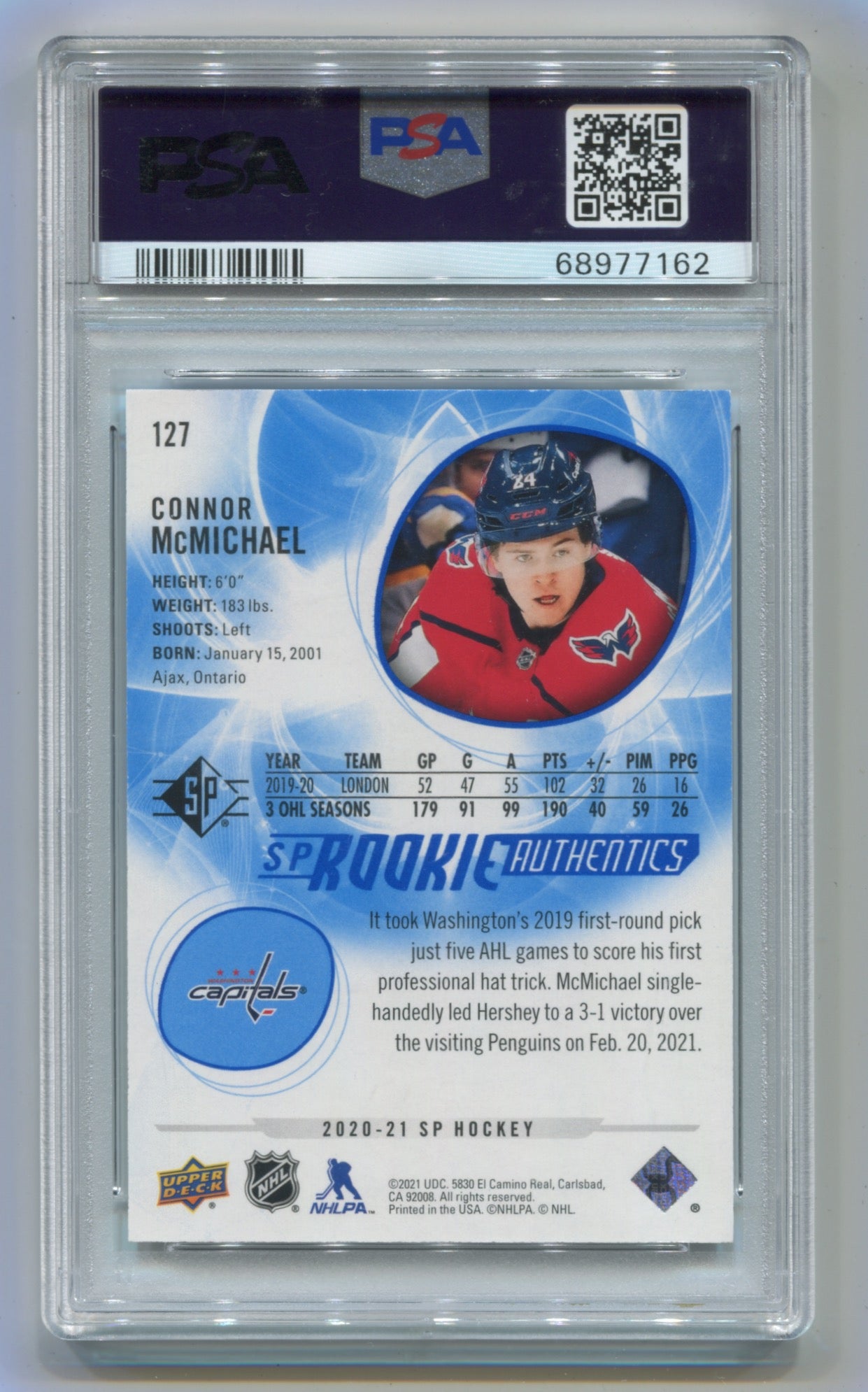 2020-21 SP Blue #127 Connor McMichael PSA 10 (Rookie)
