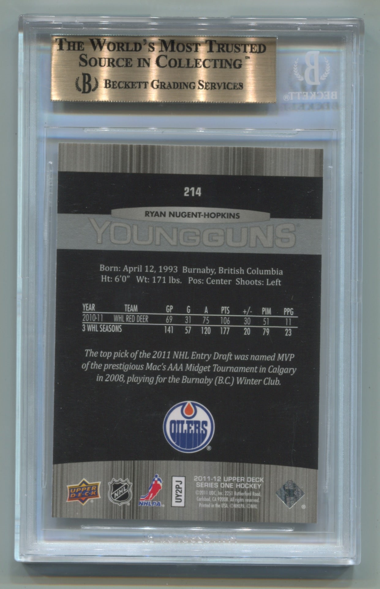 2011-12 Upper Deck #214 Ryan Nugent-Hopkins BGS 9.5 (Rookie)
