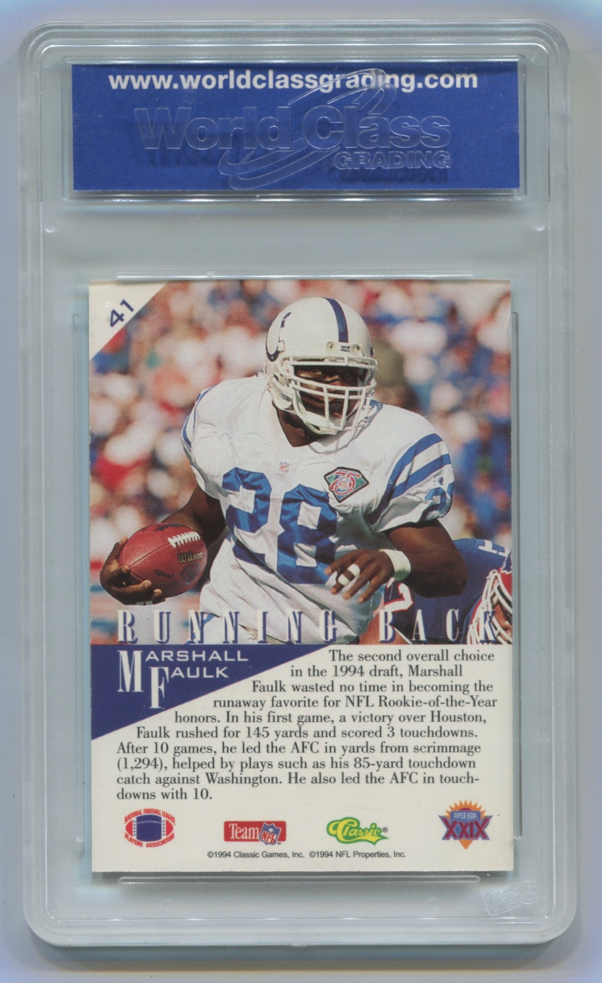 1994-95 Classic NFL Experience Gold #41 Marshall Faulk WCG 10 (Rookie)