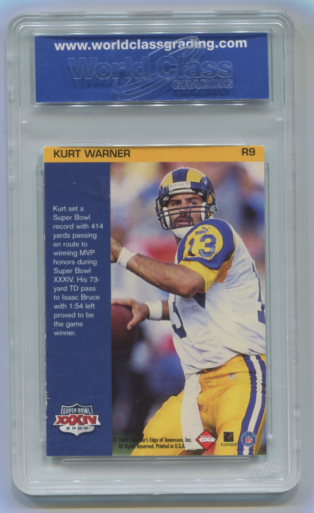 1999-00 Collector's Edge Super Bowl XXXIV Set #R-9 Kurt Warner WCG 10 (Rookie)