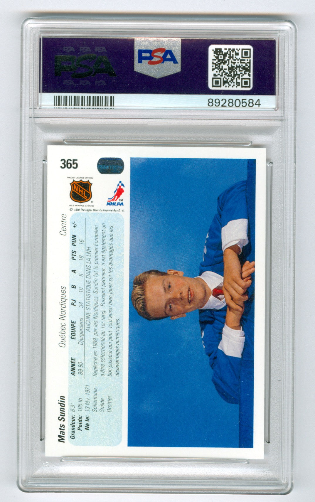 1990-91 Upper Deck French #365 Mats Sundin PSA 10 (Rookie)