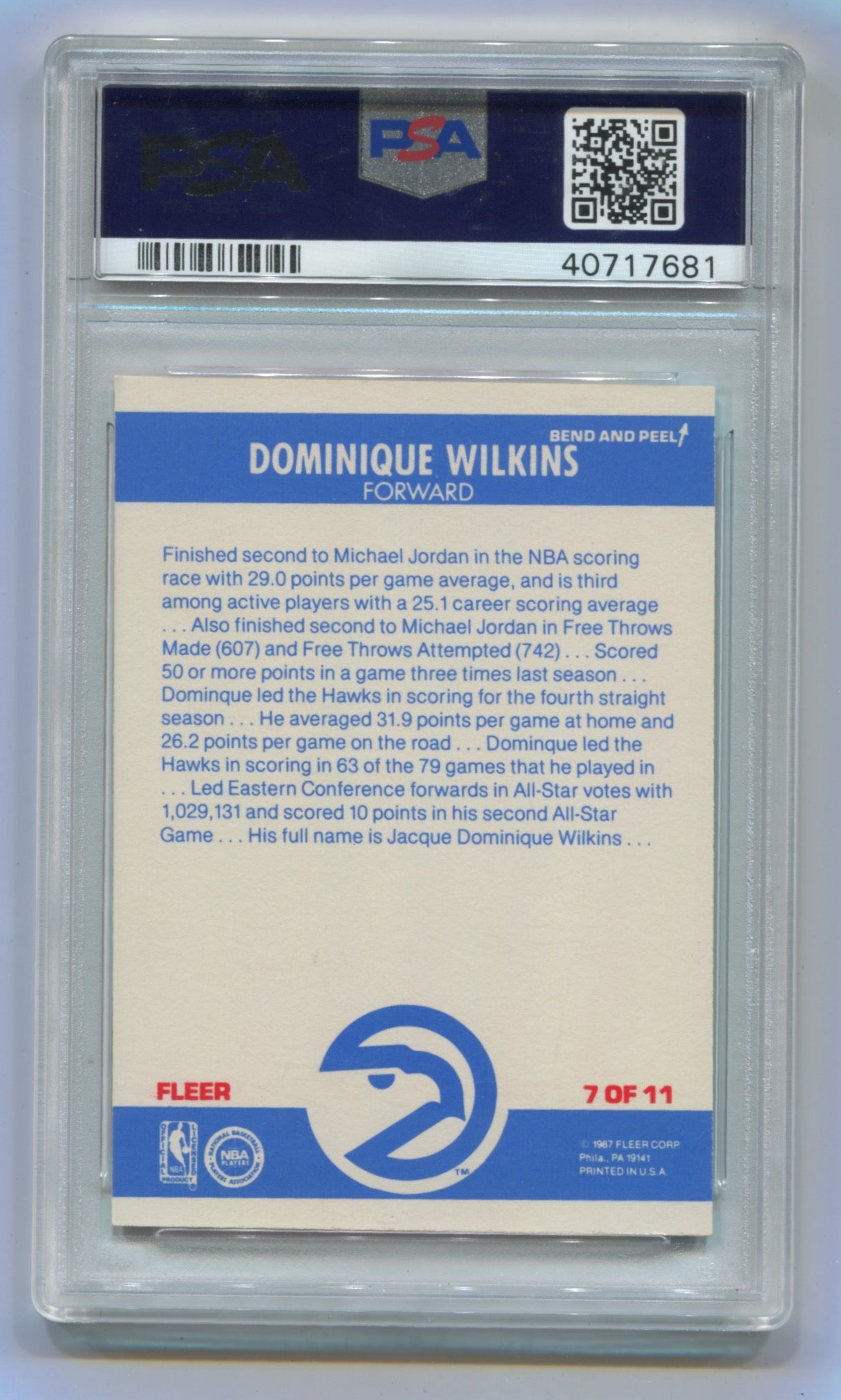 1987-88 Fleer Sticker #7 Dominique Wilkins PSA 8