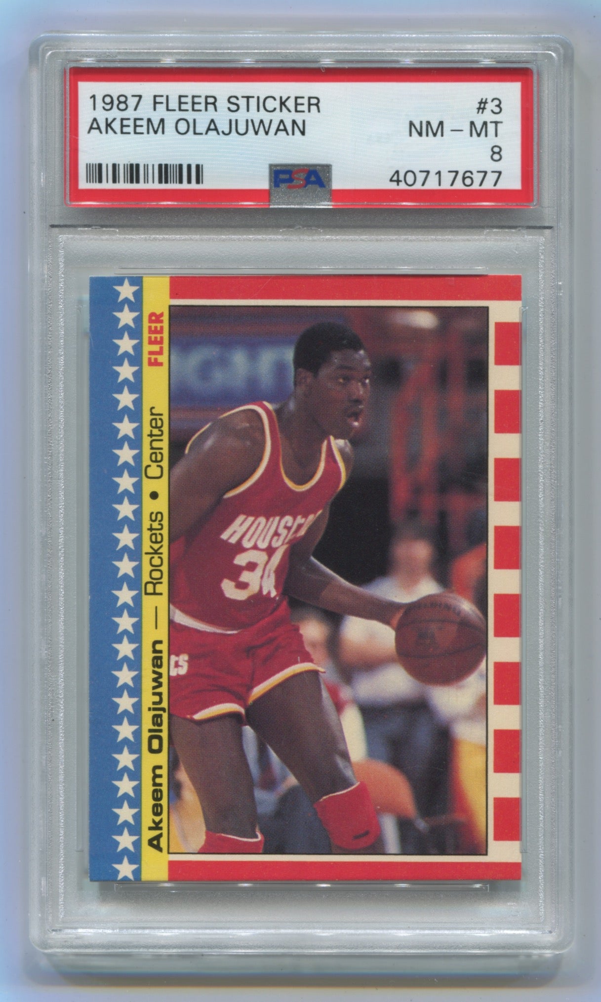 1987-88 Fleer Sticker #3 Akeem Olajuwan PSA 8