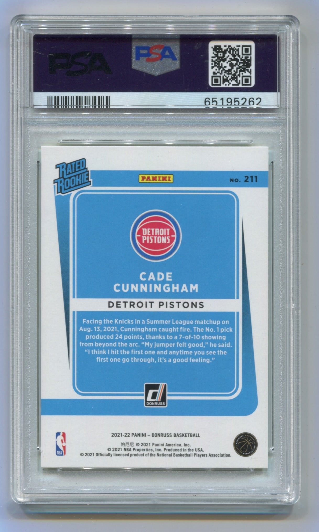 2021-22 Donruss Yellow Flood #211 Cade Cunningham PSA 10 (Rookie)