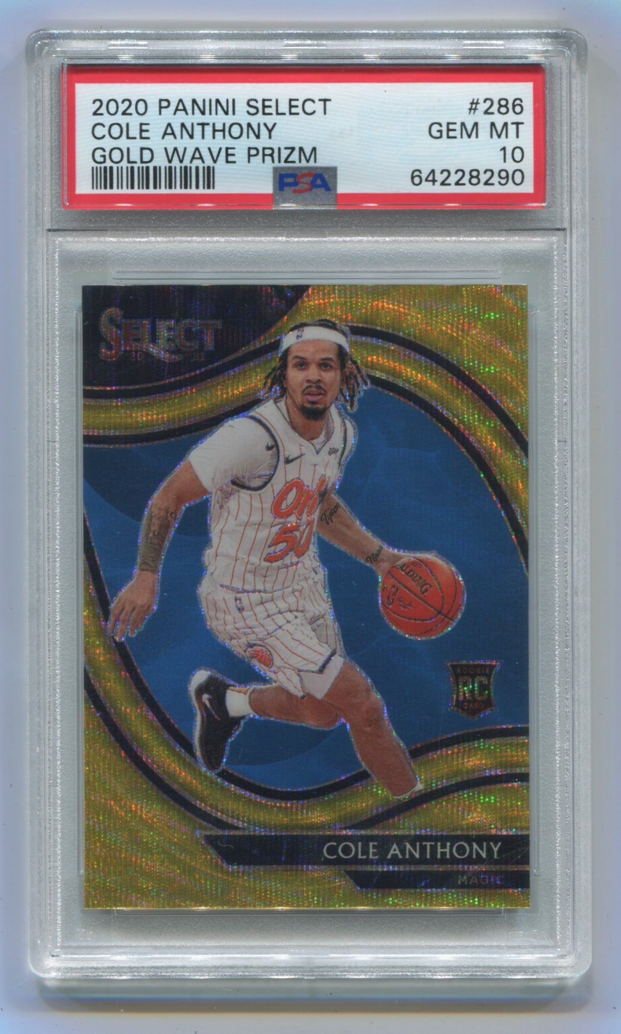 2020-21 Panini Select Gold Wave Prizm #286 Cole Anthony PSA 10 (Rookie)
