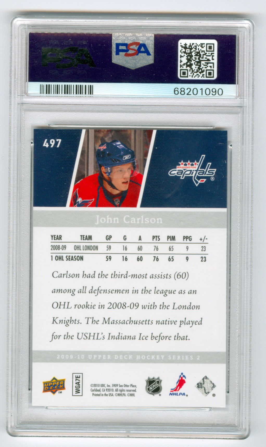 2009-10 Upper Deck #497 John Carlson PSA 8 (Rookie)