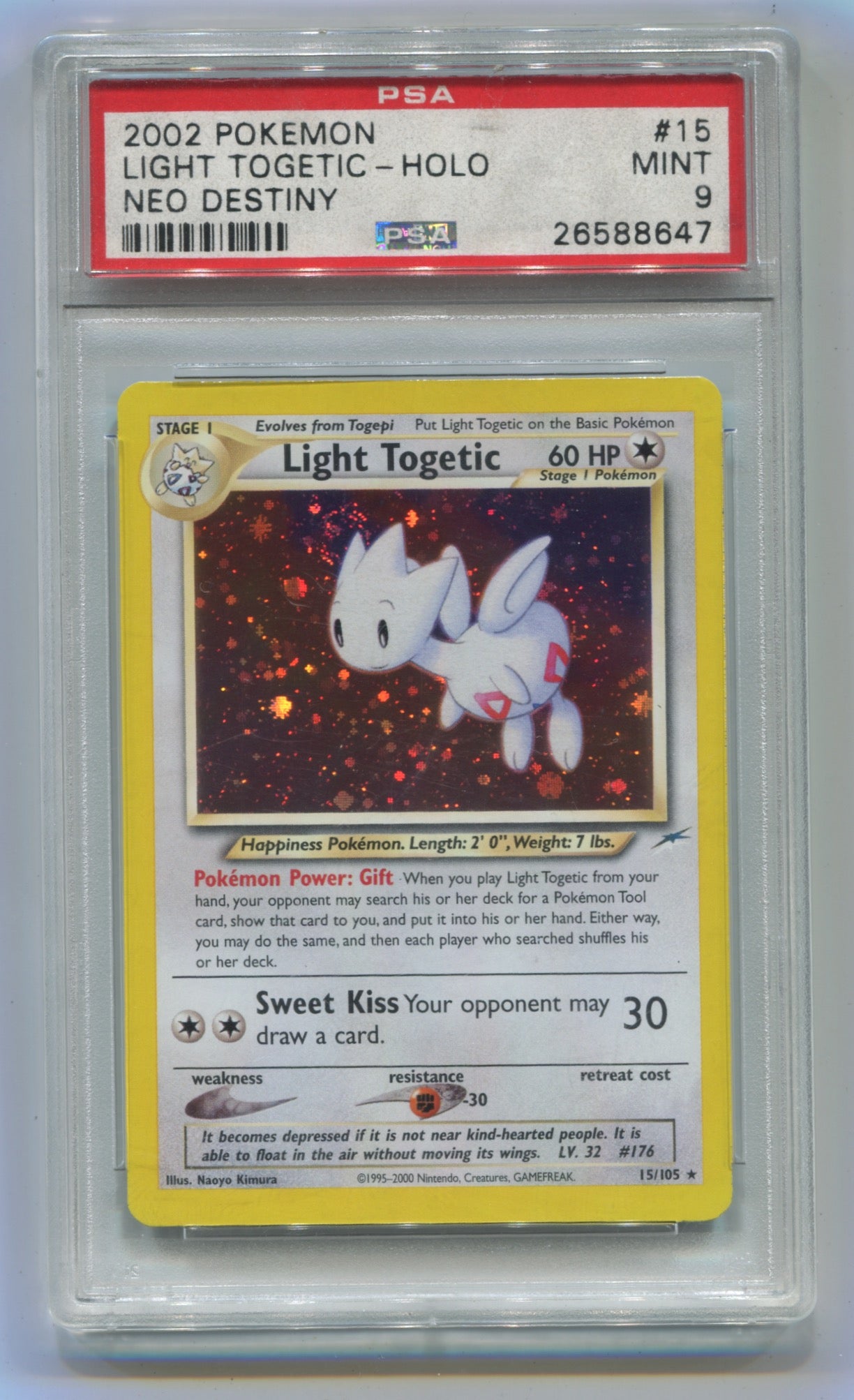 2002 Pokemon Neo Destiny Unlimited #15 Light Togetic - Holo PSA 9