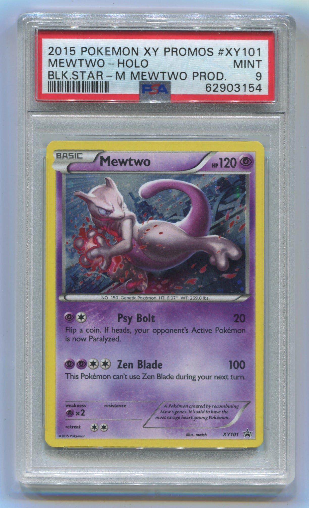 2015 Pokemon XY Black Star Promo #XY101 Mewtwo - Holo PSA 9
