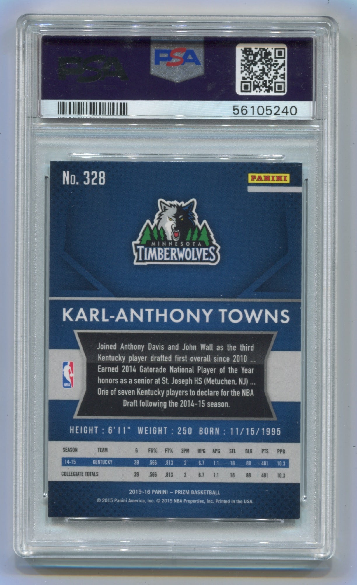 2015-16 Panini Prizm #328 Karl-Anthony Towns PSA 9 (Rookie)