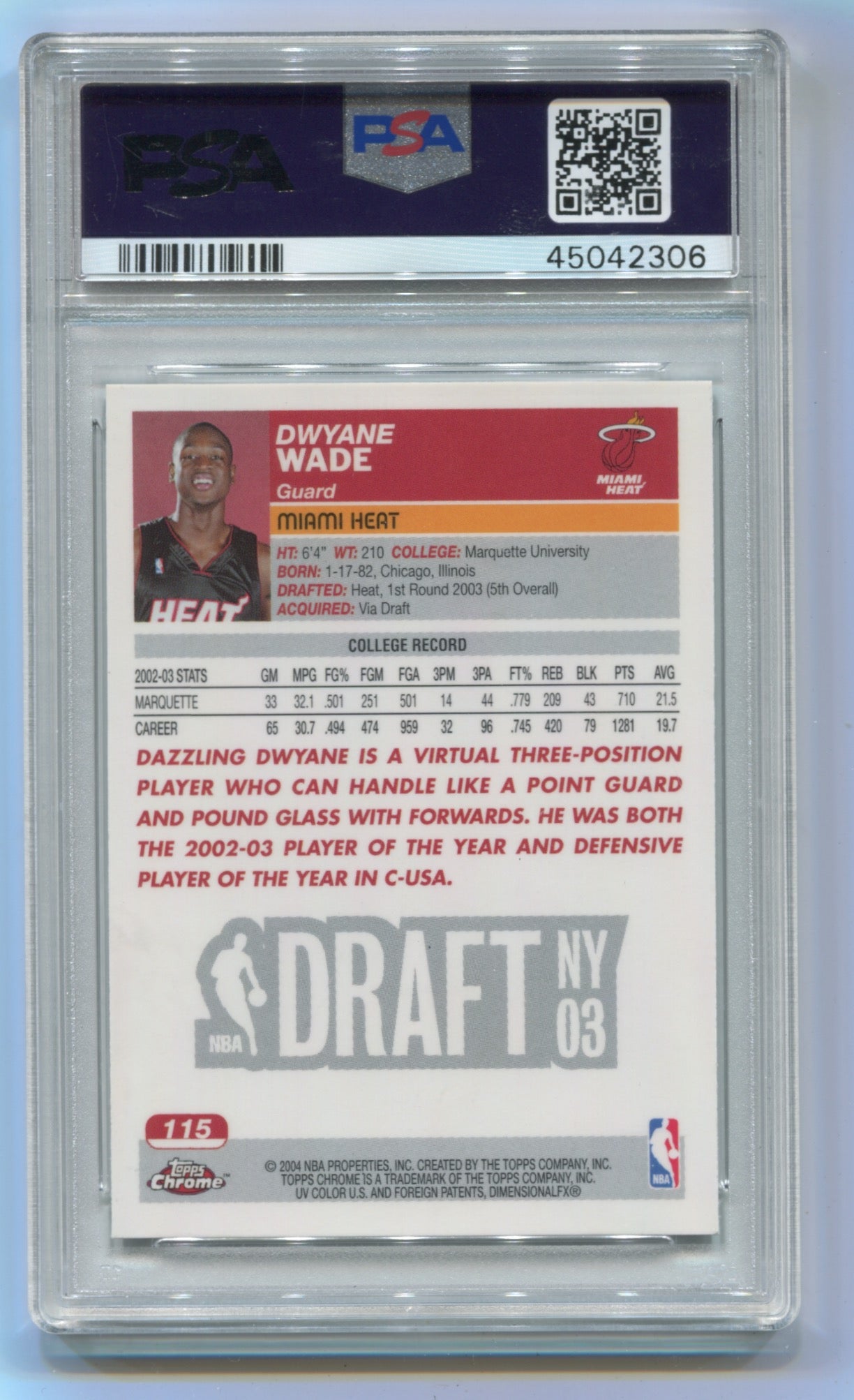 2003-04 Topps Chrome #115 Dwayne Wade PSA 9 (Rookie)