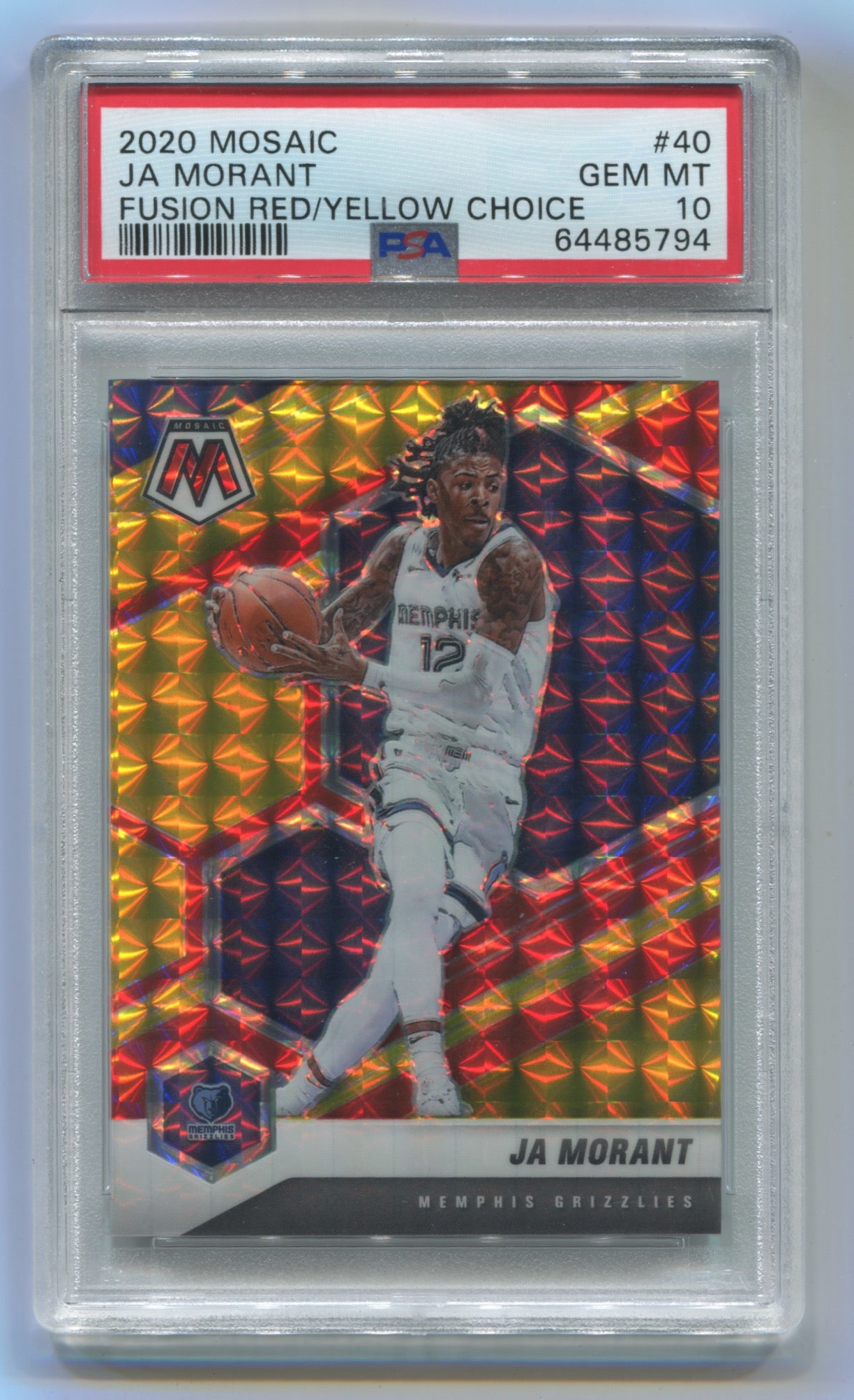 2020-21 Panini Mosaic Choice Red/Yellow Fusion #40 Ja Morant #88/88 PSA 10